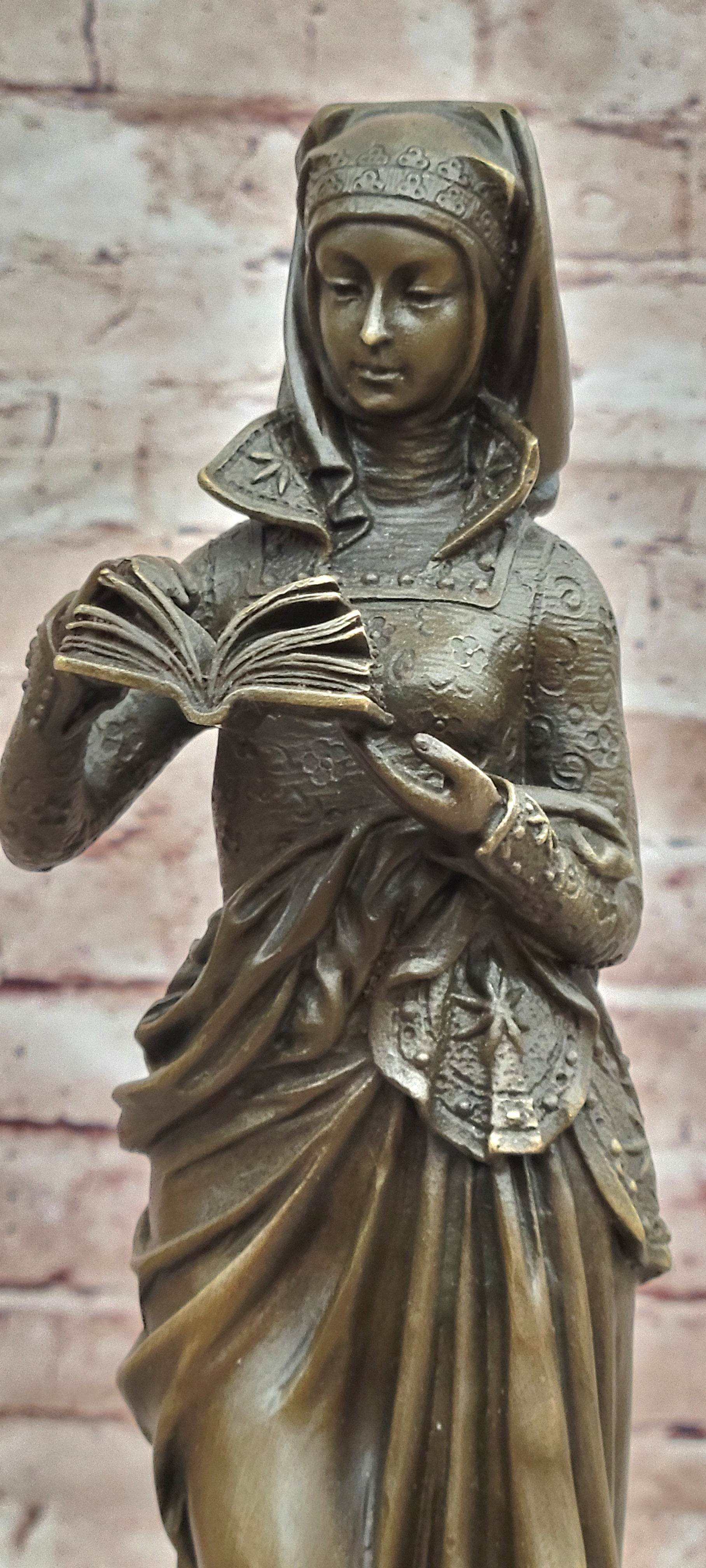 Maiden Reading Bible Bronze Sculpture Victorian Style Religious Statue Home Decor