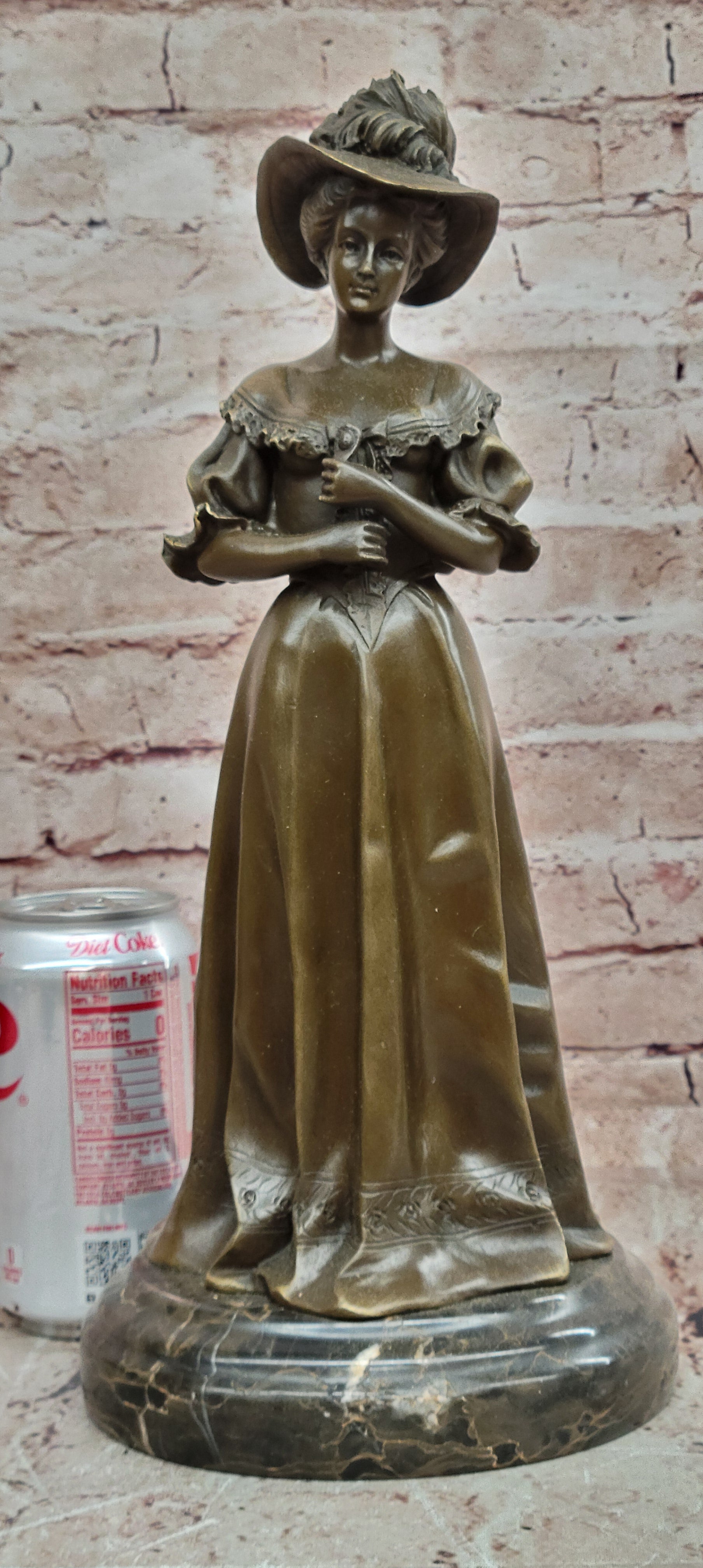 Elegant Victorian Lady Woman In Hat Bronze Sculpture Home Decoration