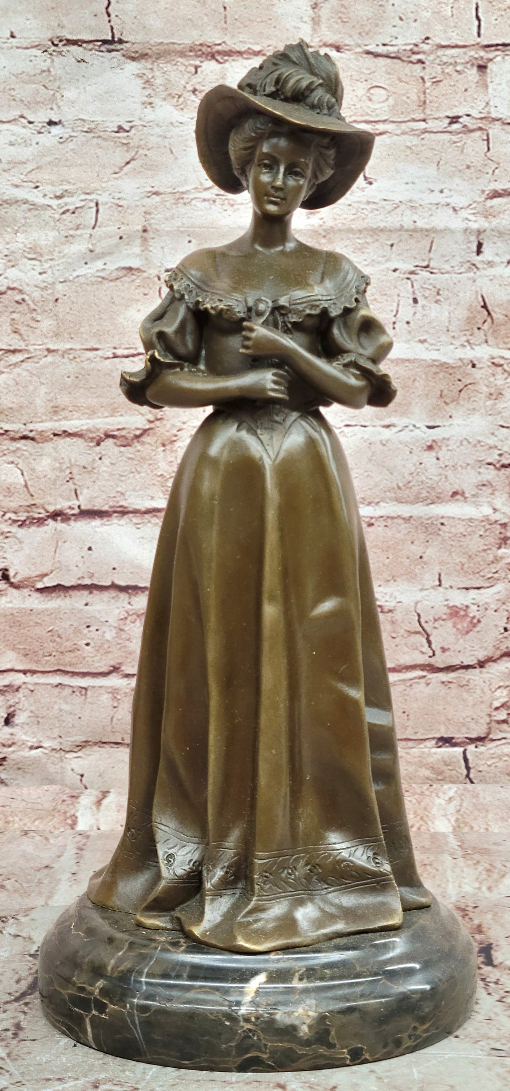 Elegant Victorian Lady Woman In Hat Bronze Sculpture Home Decoration