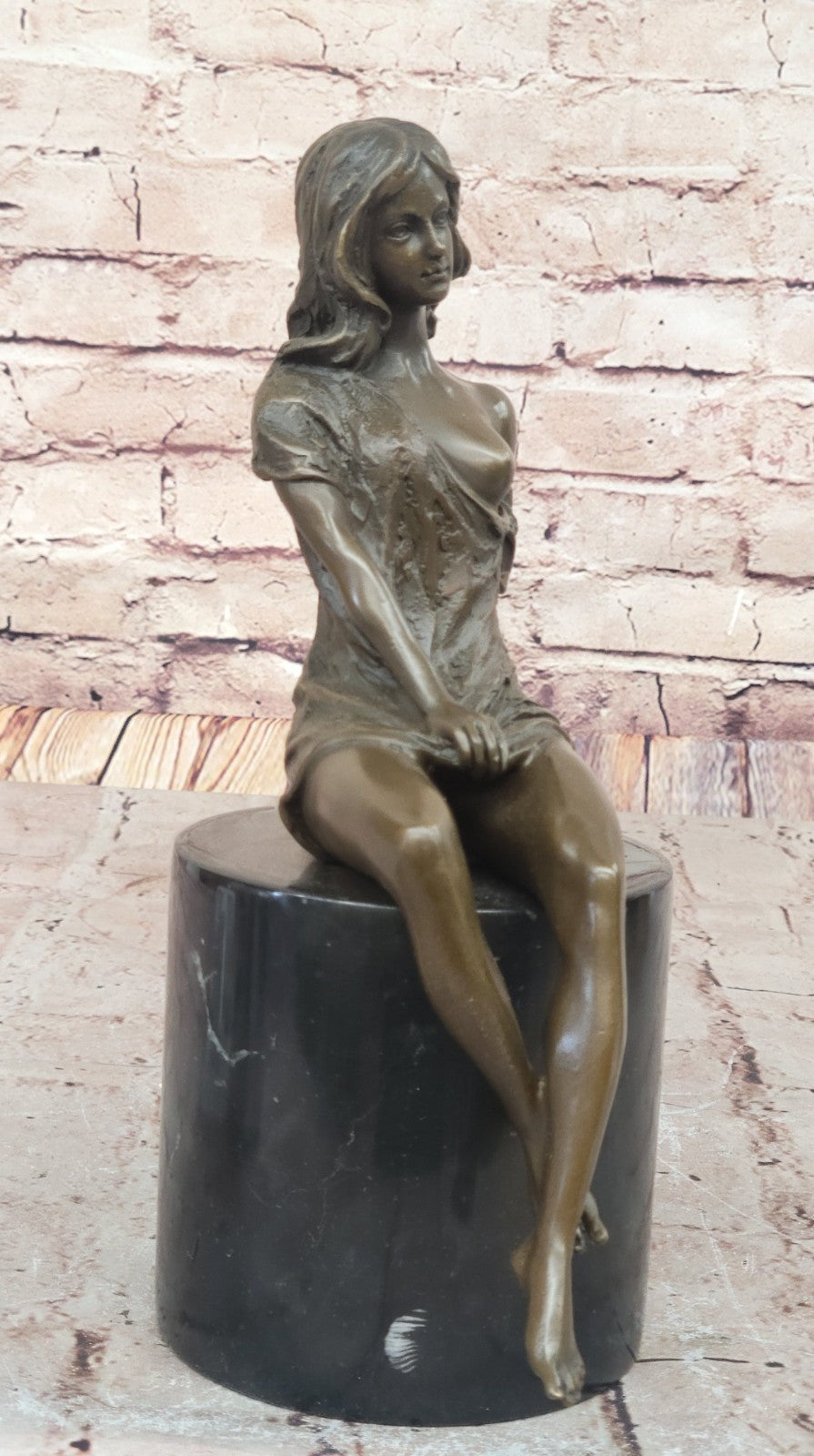 Bronze Naked Girl Statue Sitting Nude Woman Sculptures Mens Dorm Decor Figurine
