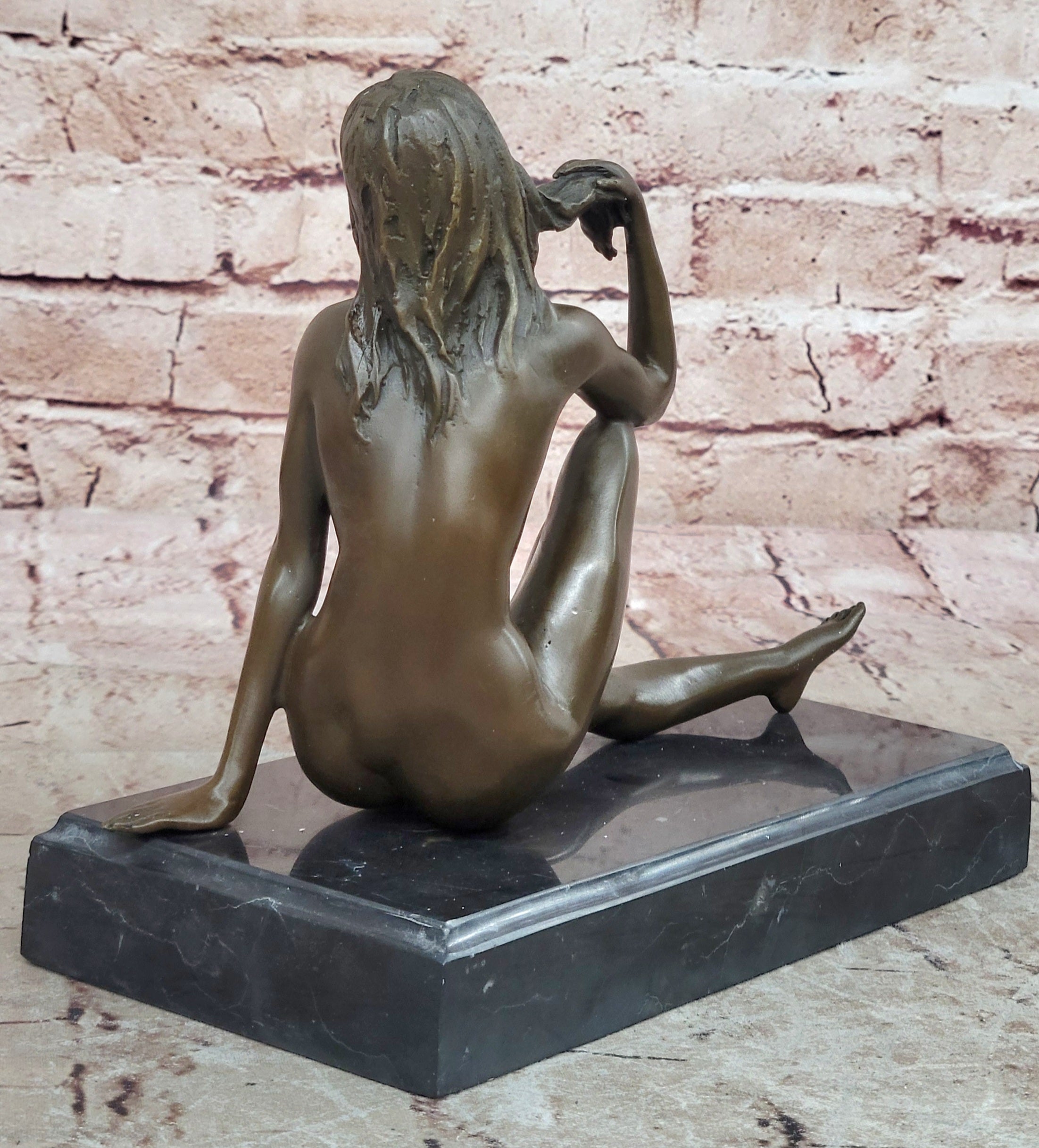 Art Deco Nude Temptress Bronze Sculpture Hot Cast Marble Base Figurine Figure