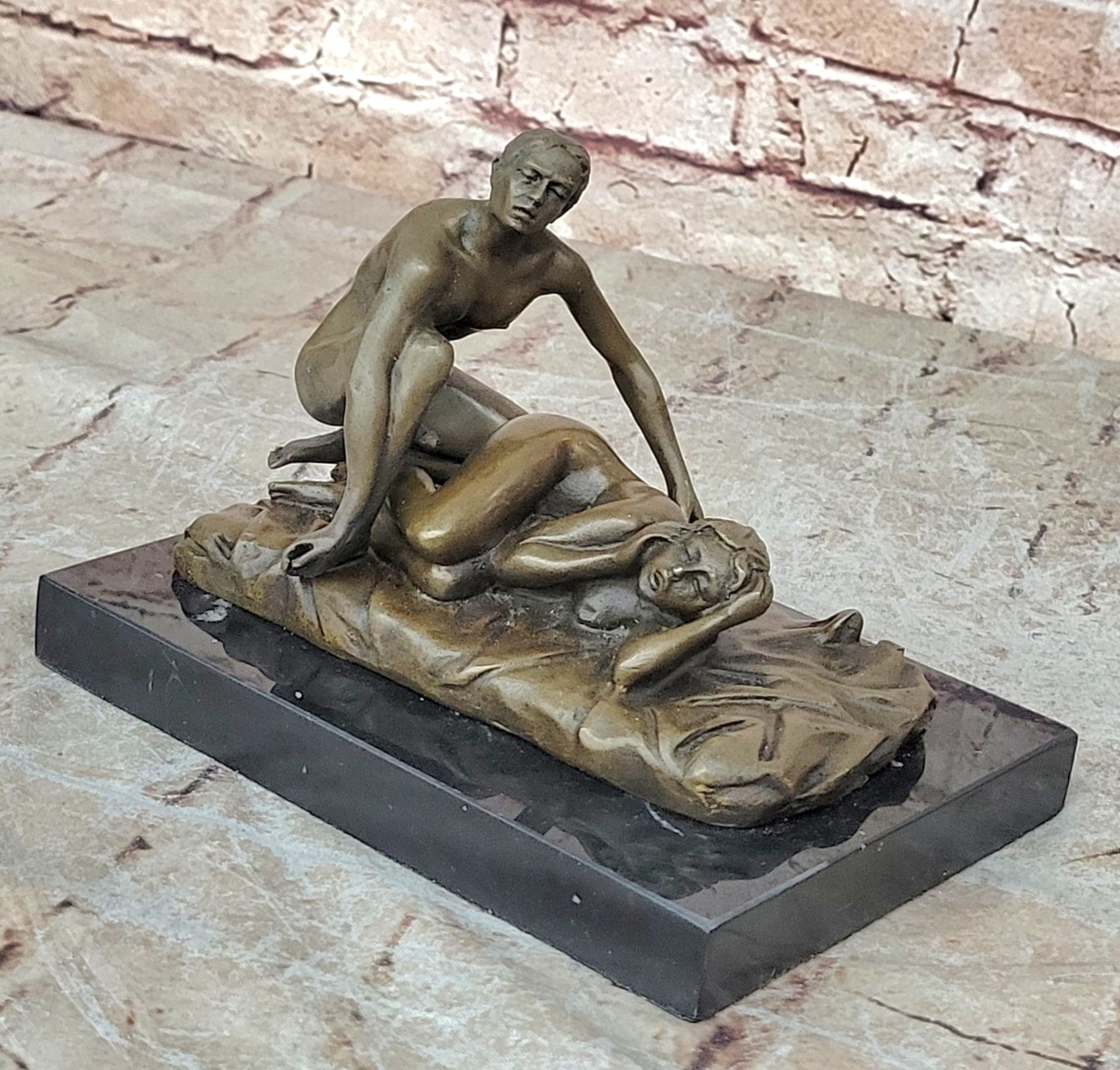 Original Patoue Nude Erotic Lost Wax Method Couple Bronze Sculpture Gift