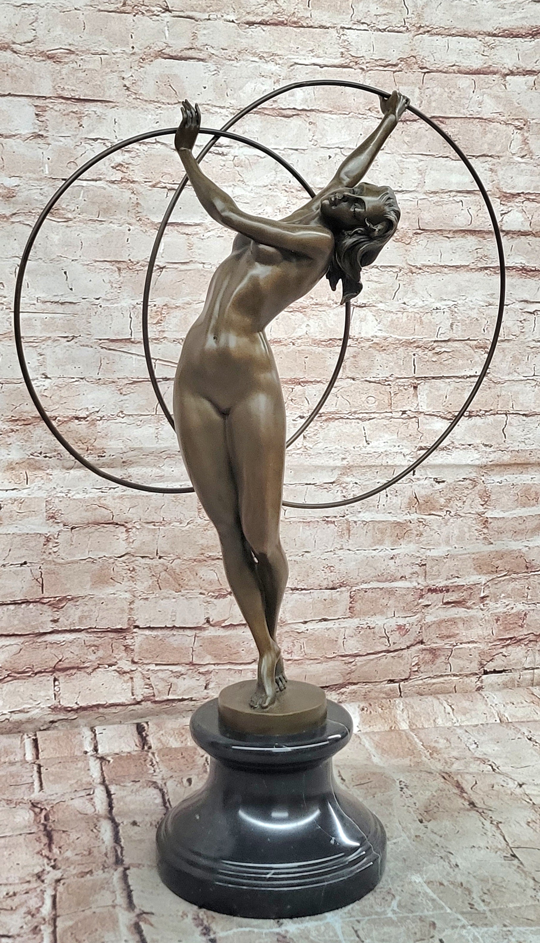 Cesaro Style Bronze Hoop Dancer Statue Art Deco Gymnast Collectible Decor