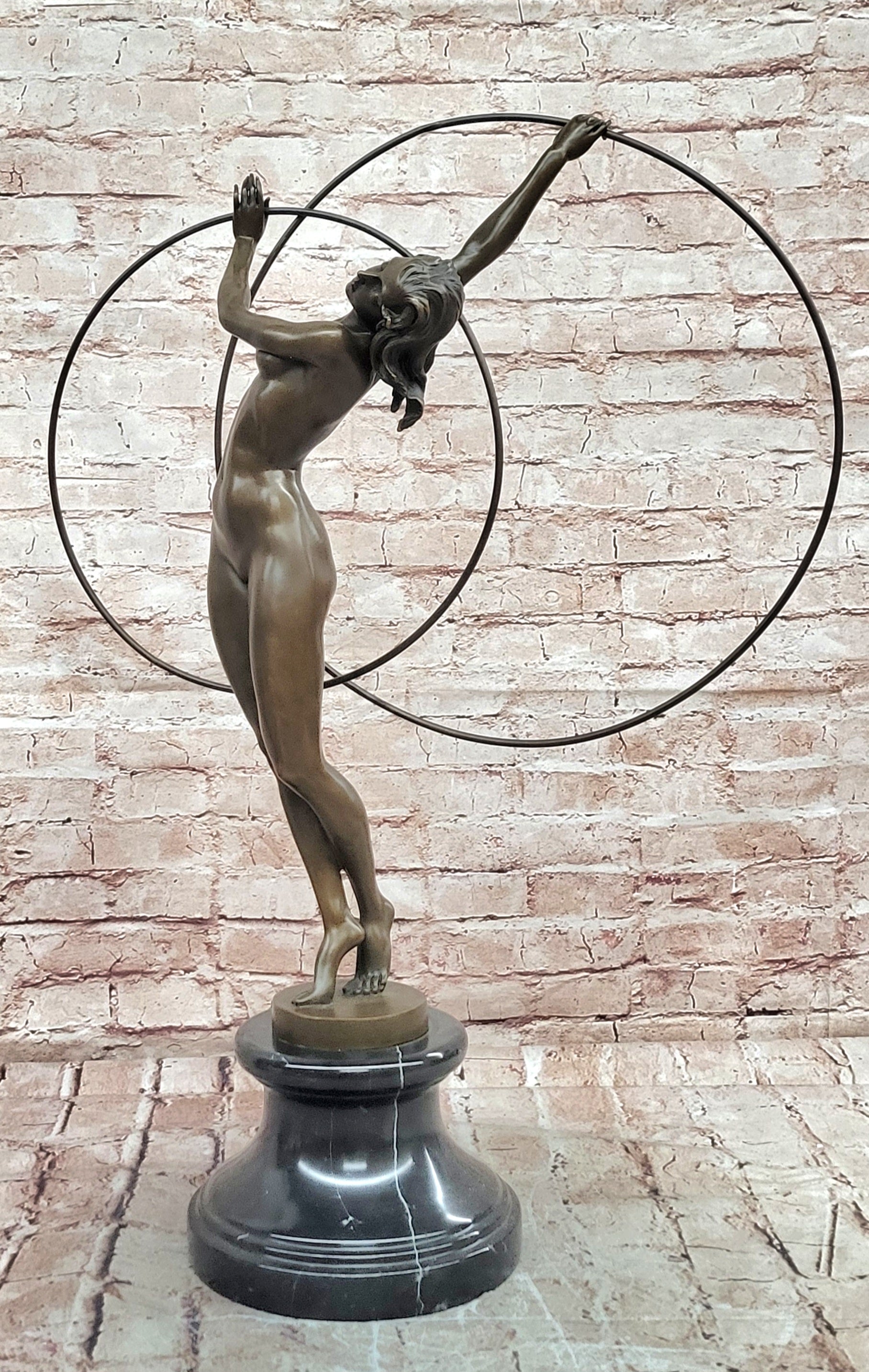 Cesaro Style Bronze Hoop Dancer Statue Art Deco Gymnast Collectible Decor