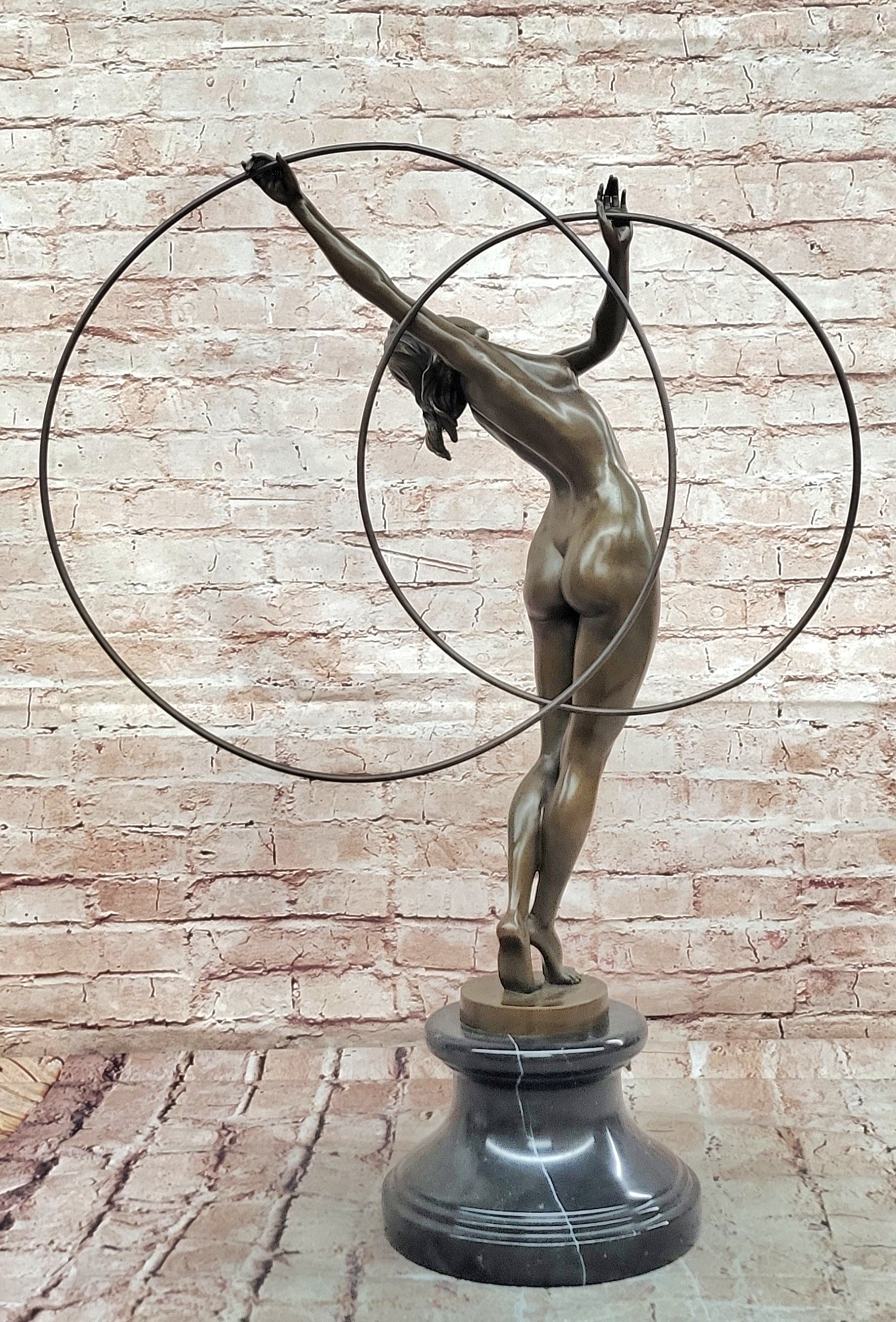 Cesaro Style Bronze Hoop Dancer Statue Art Deco Gymnast Collectible Decor