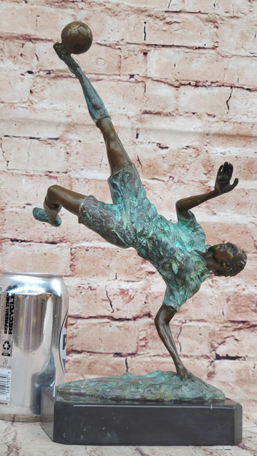 Dynamic Bronze Sculpture of Soccer Player Scoring Goal by Milo Action Artwork