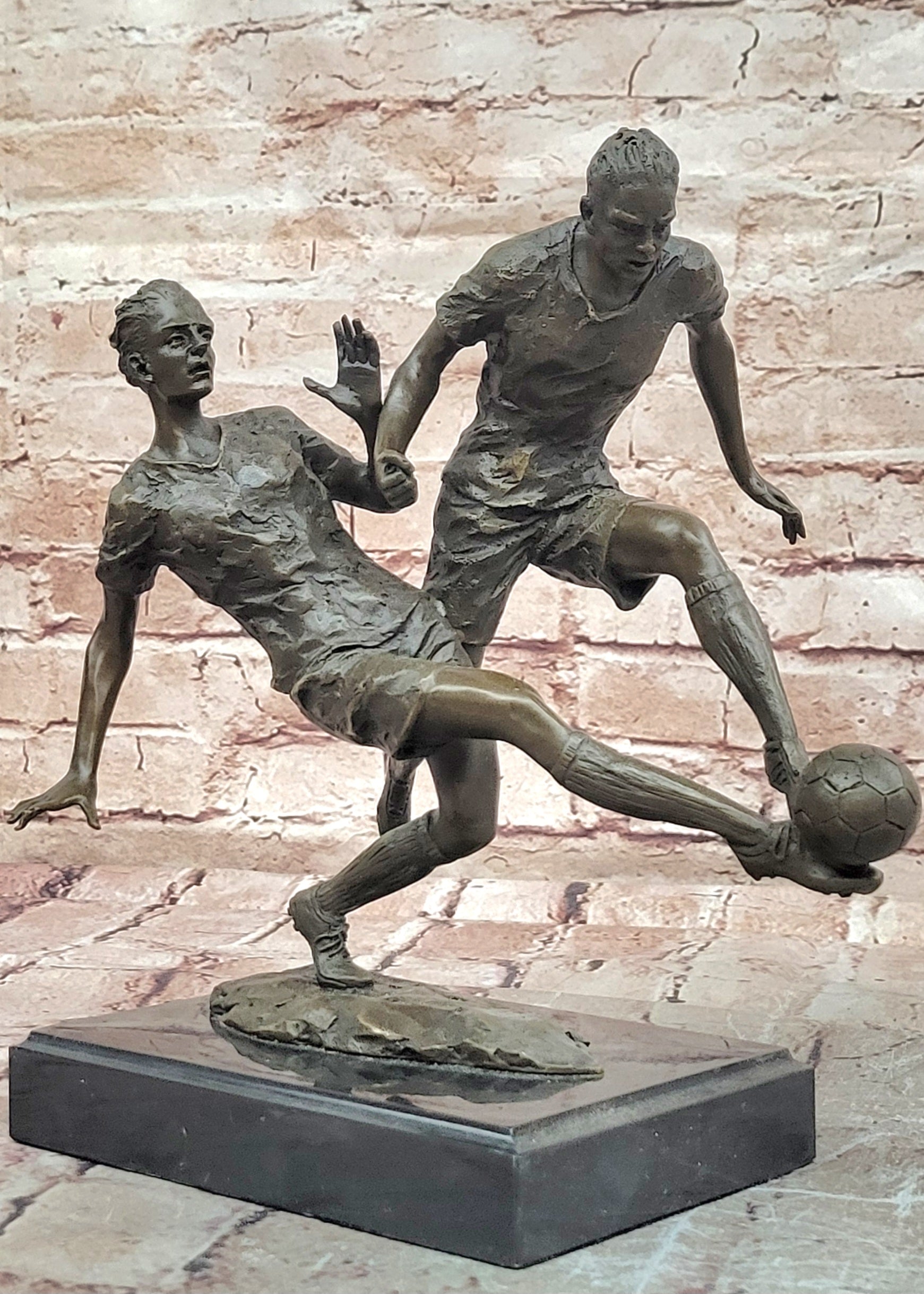 Signed Miguel Lopez Bronze Soccer Players Figurine Fine Art Collectible