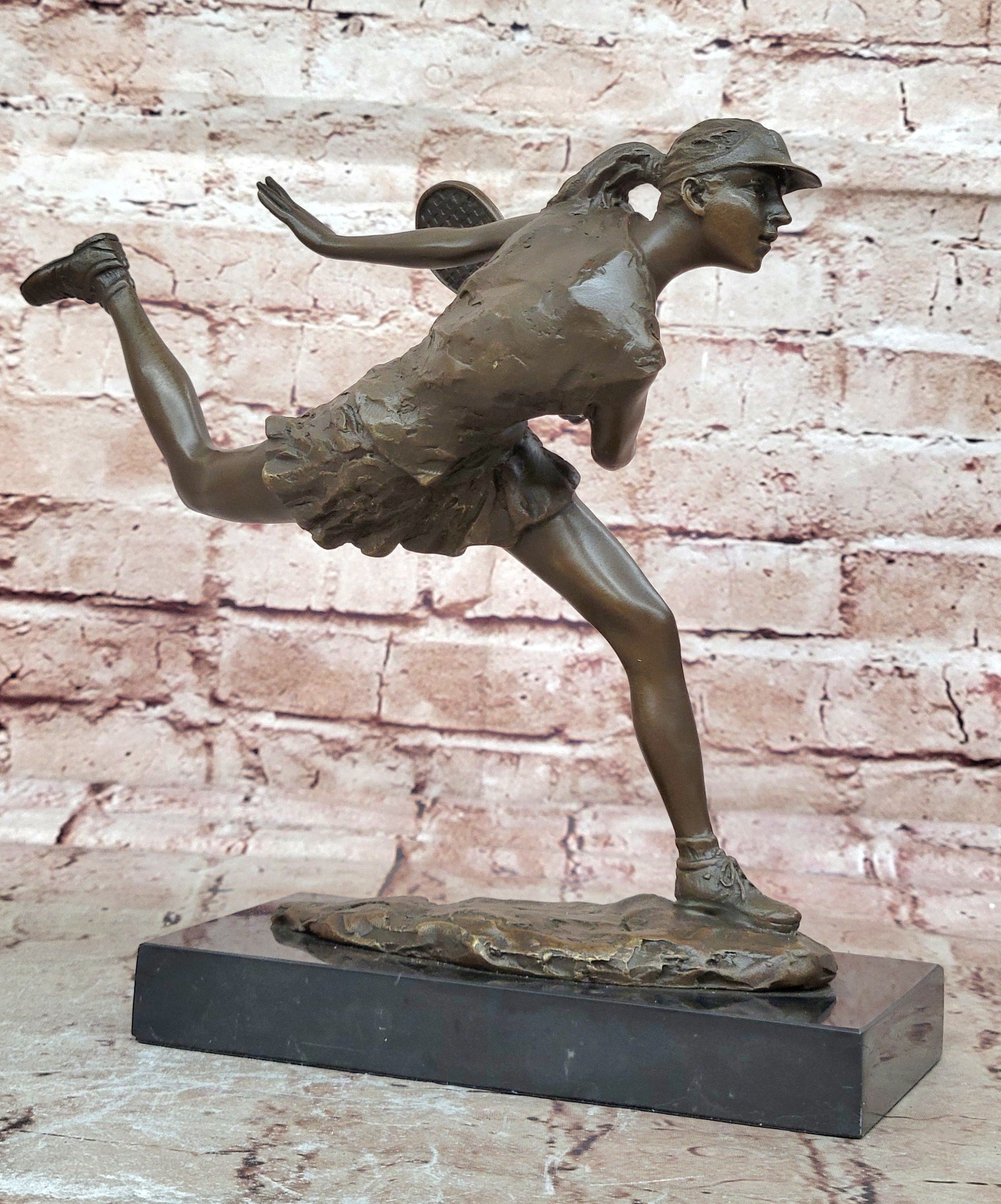 Bronze Trophy Sport Memorabilia Collectible Girl Tennis Player Bronze Sculpture