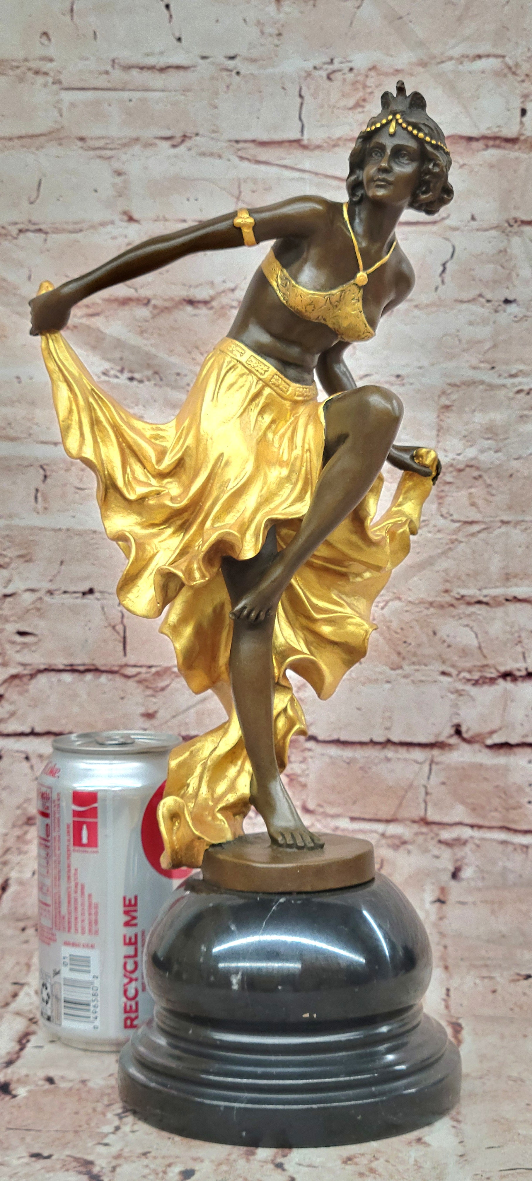 Bronze Art Nouveau Dancer Sculpture Gory Style Gold Accent Collectible Statue