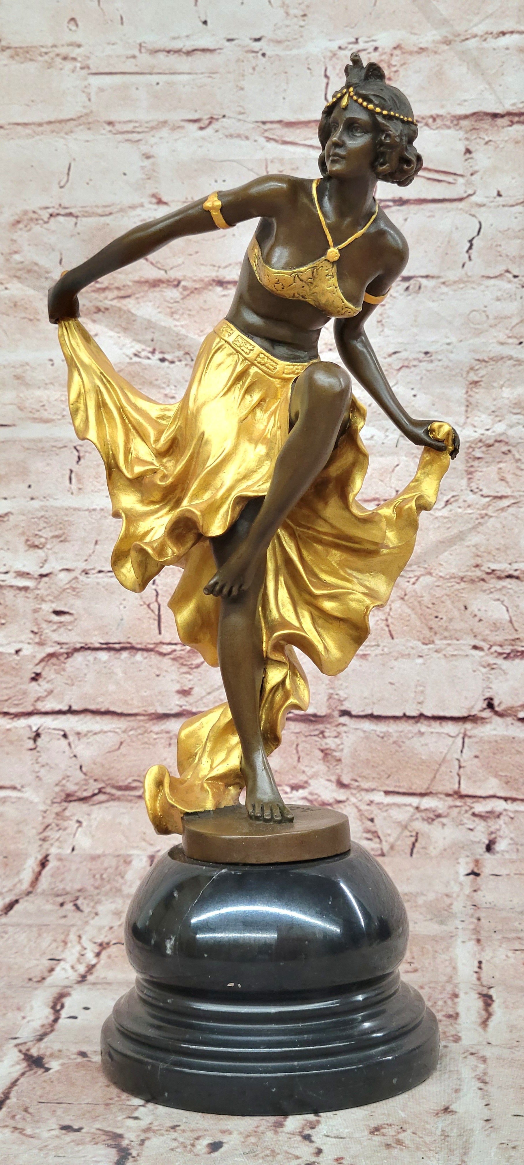 Bronze Art Nouveau Dancer Sculpture Gory Style Gold Accent Collectible Statue