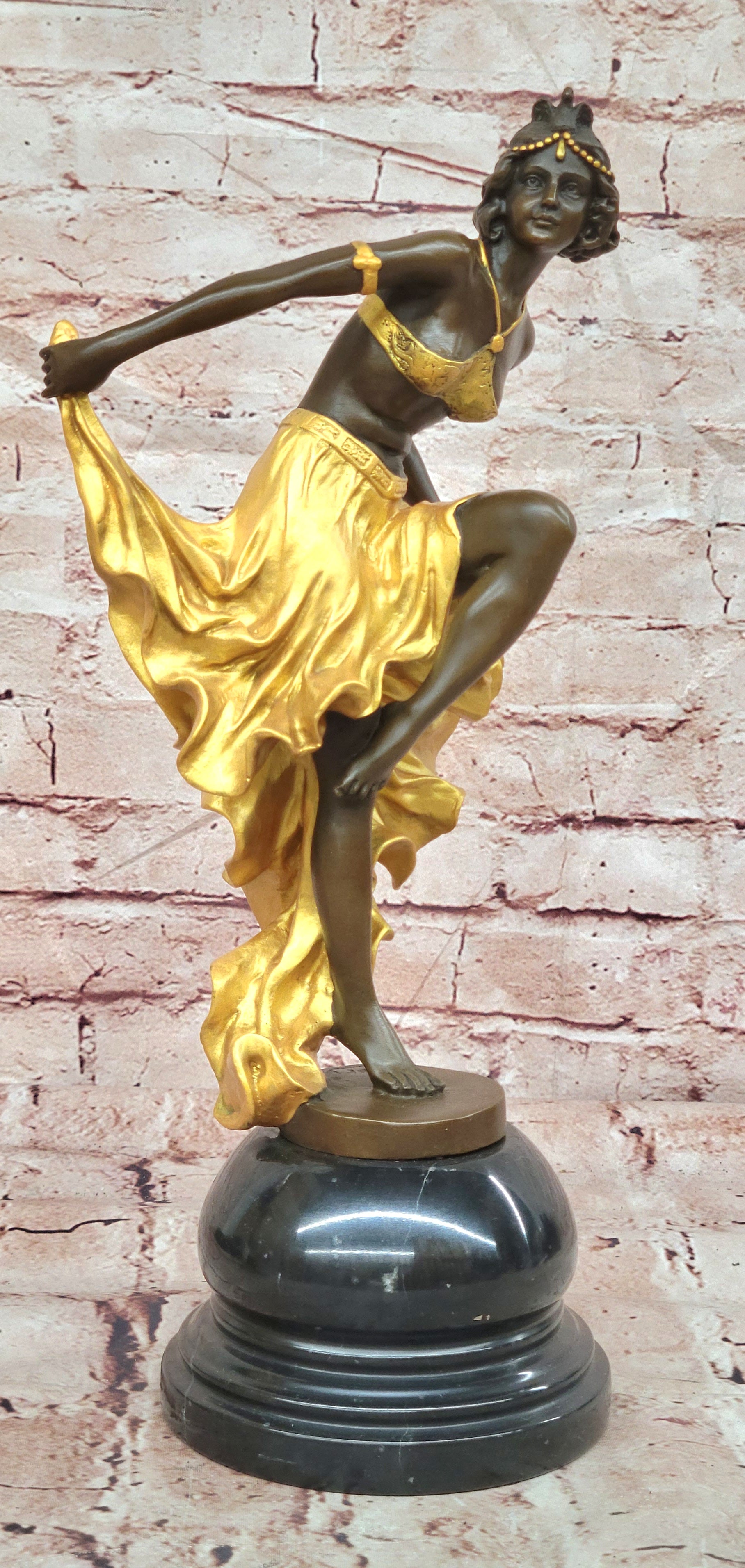Bronze Art Nouveau Dancer Sculpture Gory Style Gold Accent Collectible Statue