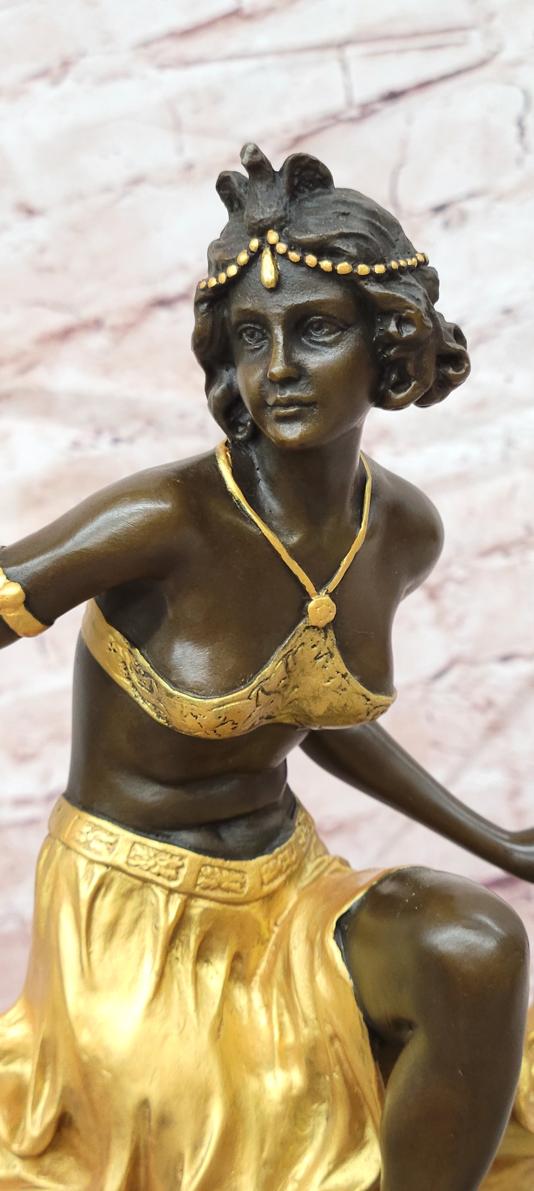 Bronze Art Nouveau Dancer Sculpture Gory Style Gold Accent Collectible Statue