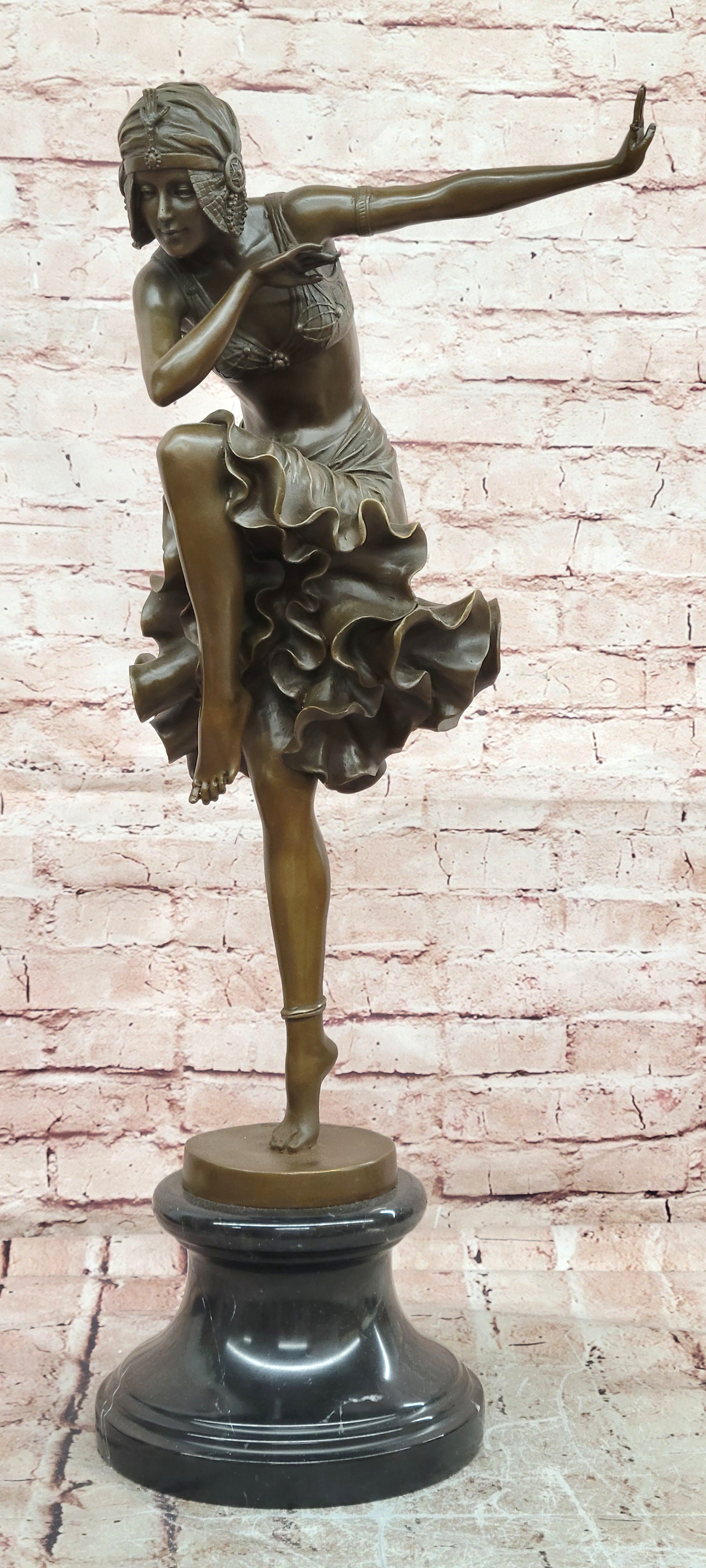 Art Deco/ Nouveau Sexy Dancer by Romanian Artist Chiparus Bronze Sculpture 27 Tall
