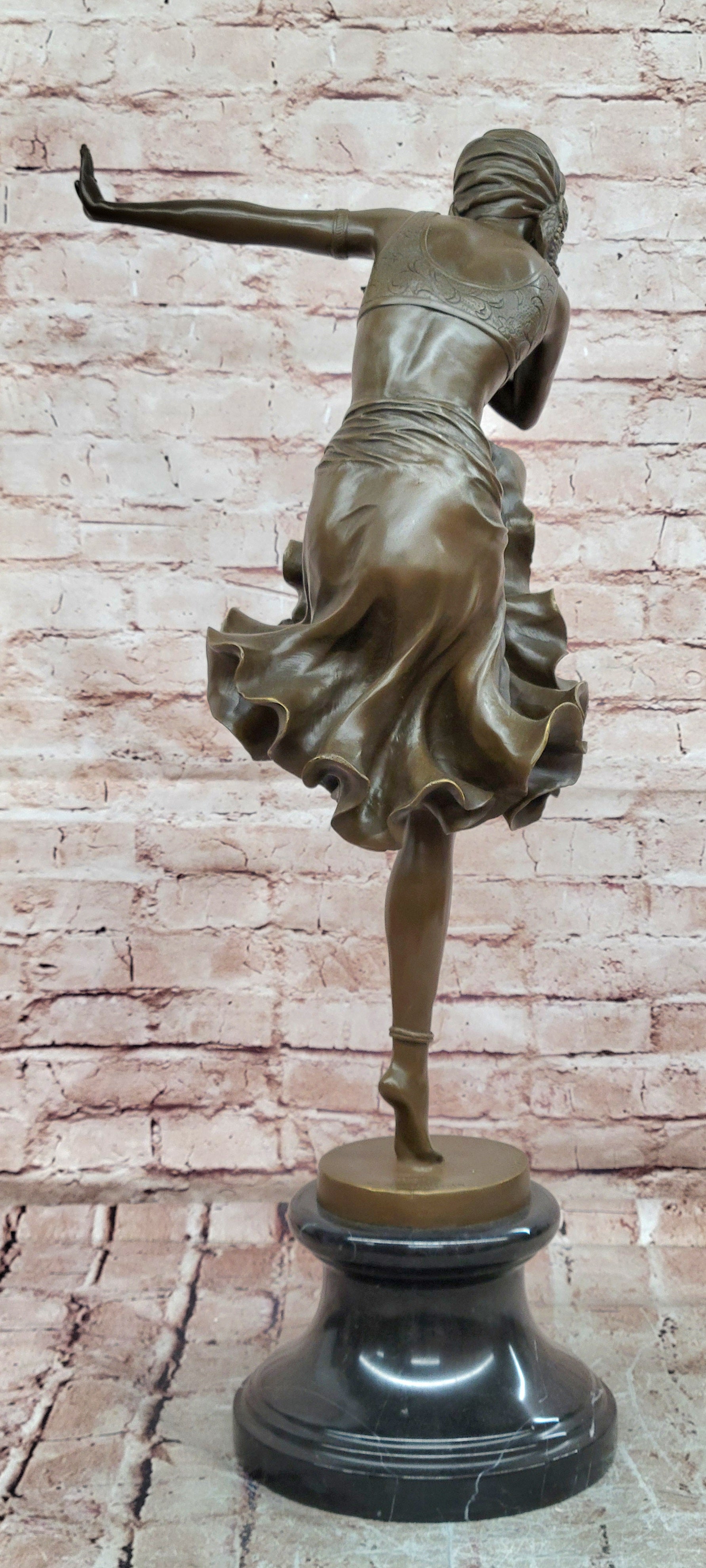 Art Deco/ Nouveau Sexy Dancer by Romanian Artist Chiparus Bronze Sculpture 27 Tall