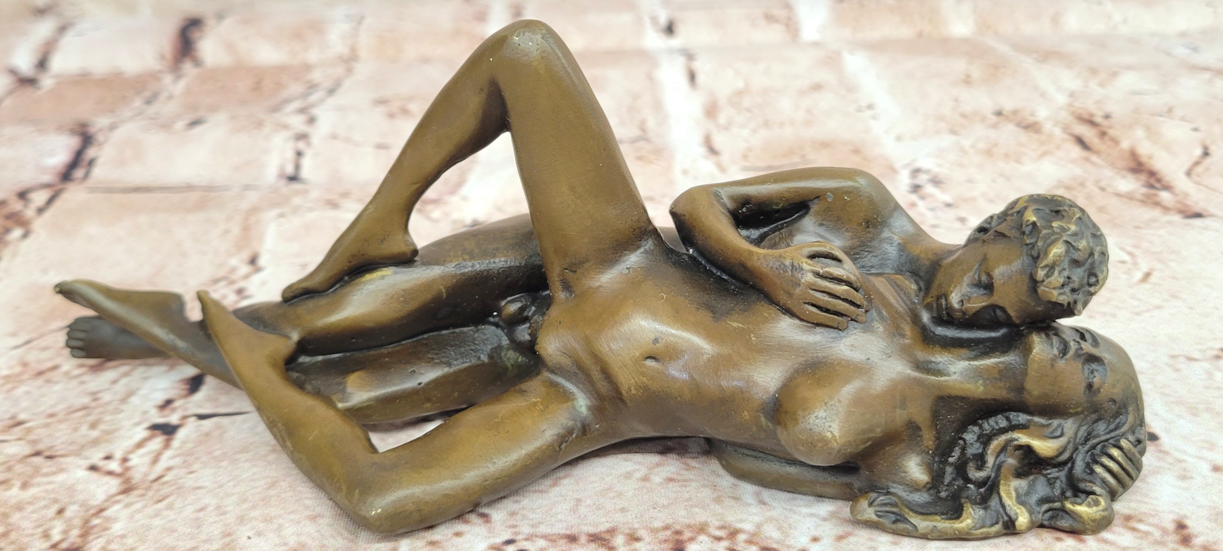 Hand Crafted Couple Making Sweet Love Bronze Sculpture Statue Signed Figure Sale