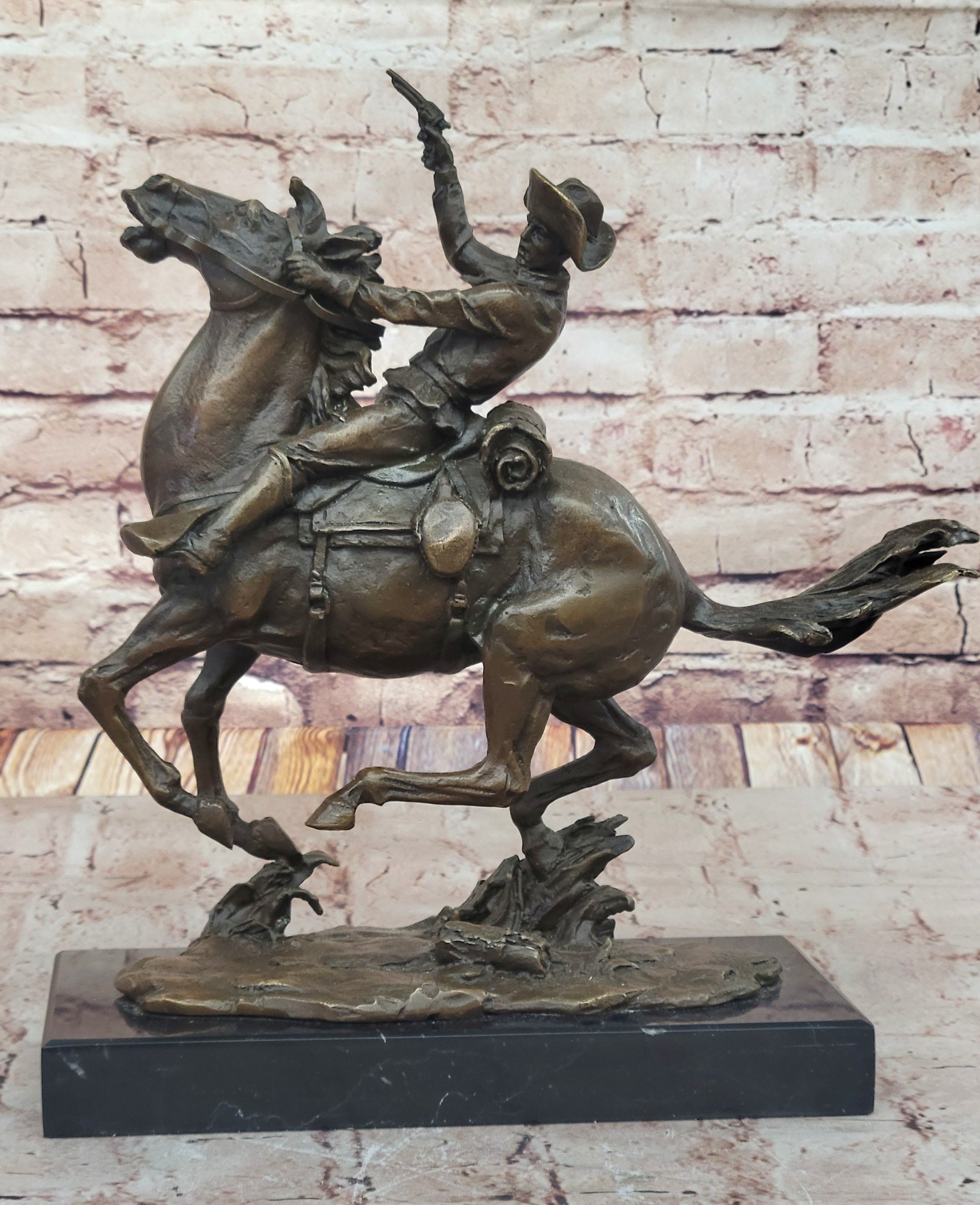 The Cowboy Genuine Bronze Cowboy Sculpture - Frederic Remington w/ Marble Base