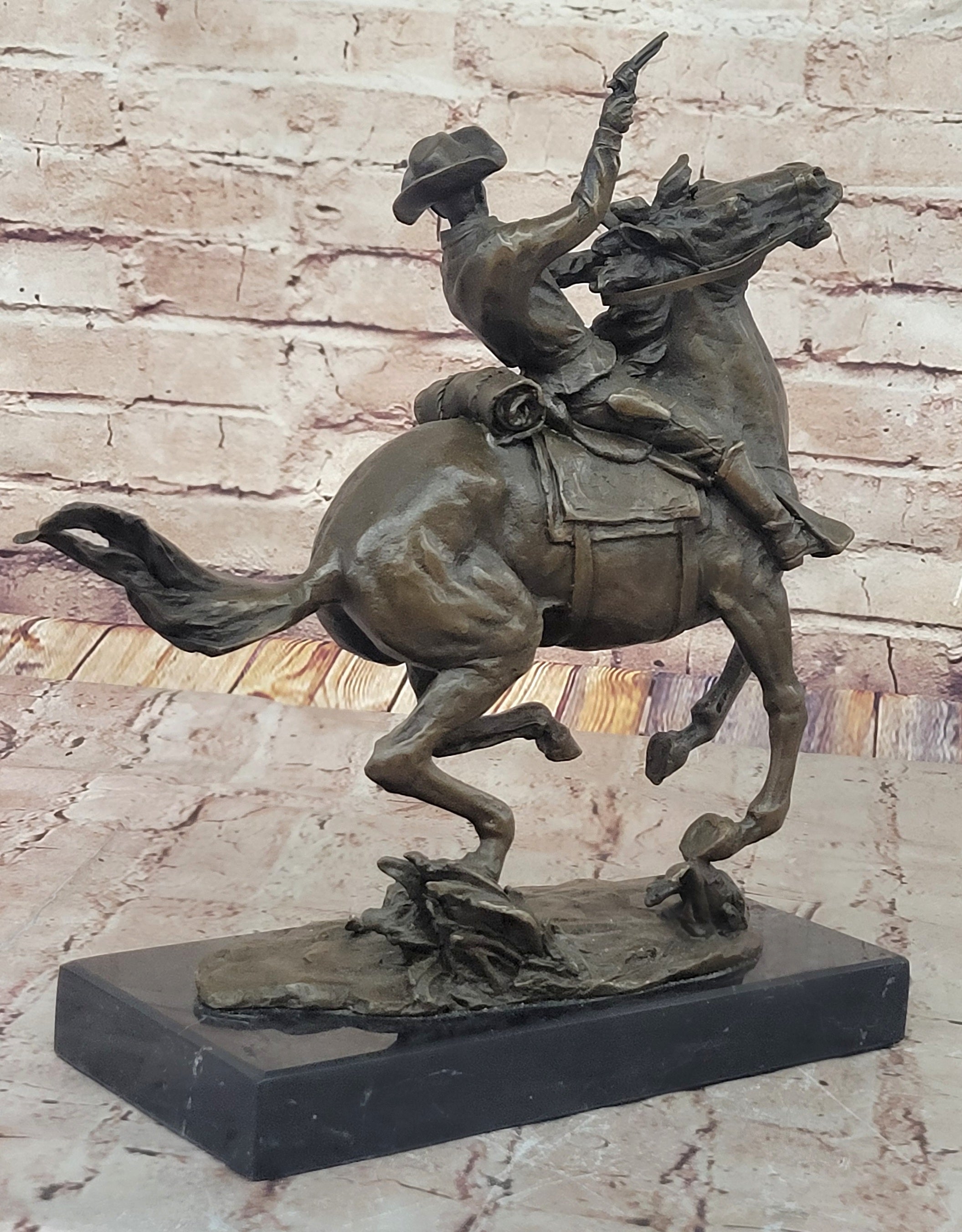 The Cowboy Genuine Bronze Cowboy Sculpture - Frederic Remington w/ Marble Base