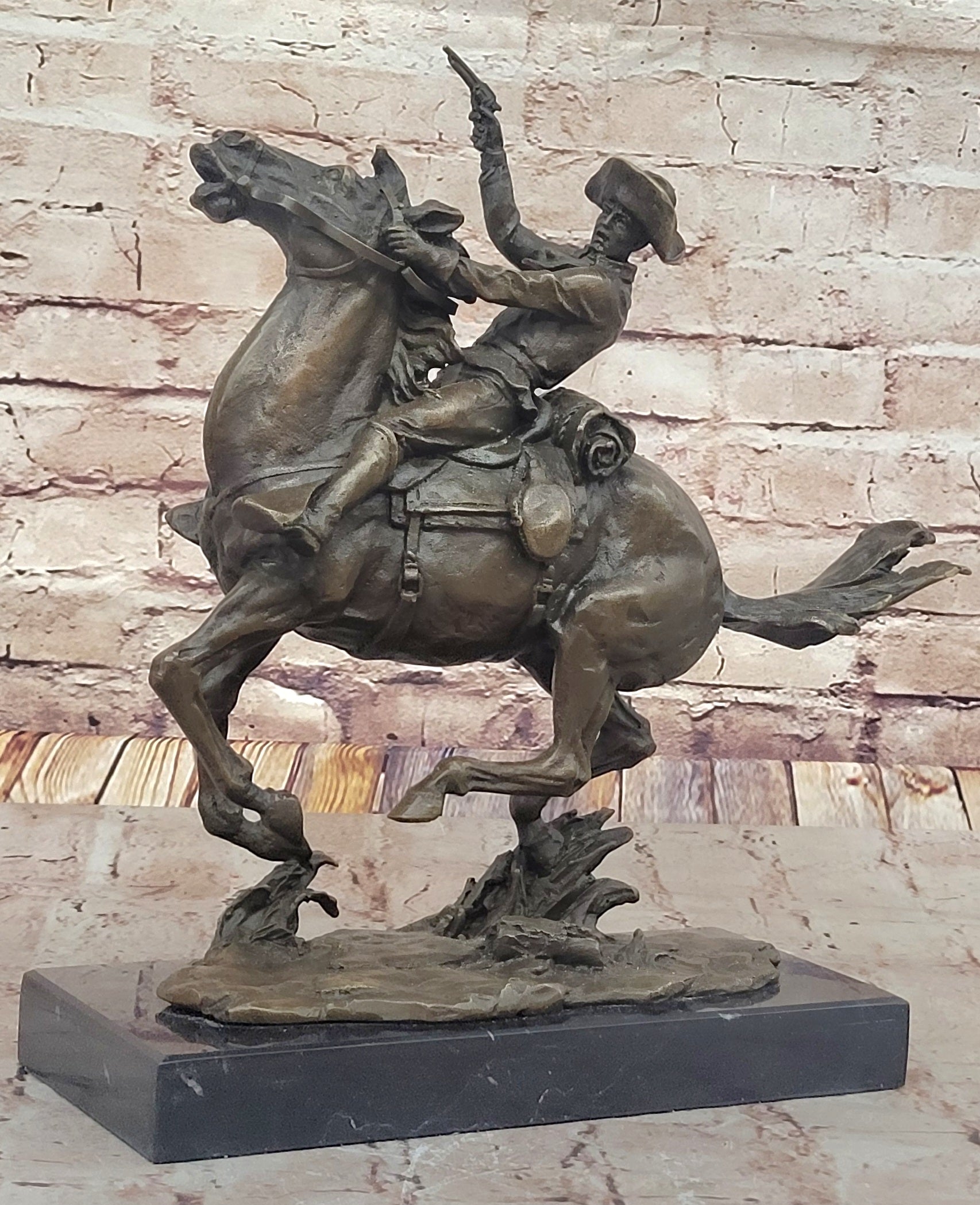 The Cowboy Genuine Bronze Cowboy Sculpture - Frederic Remington w/ Marble Base