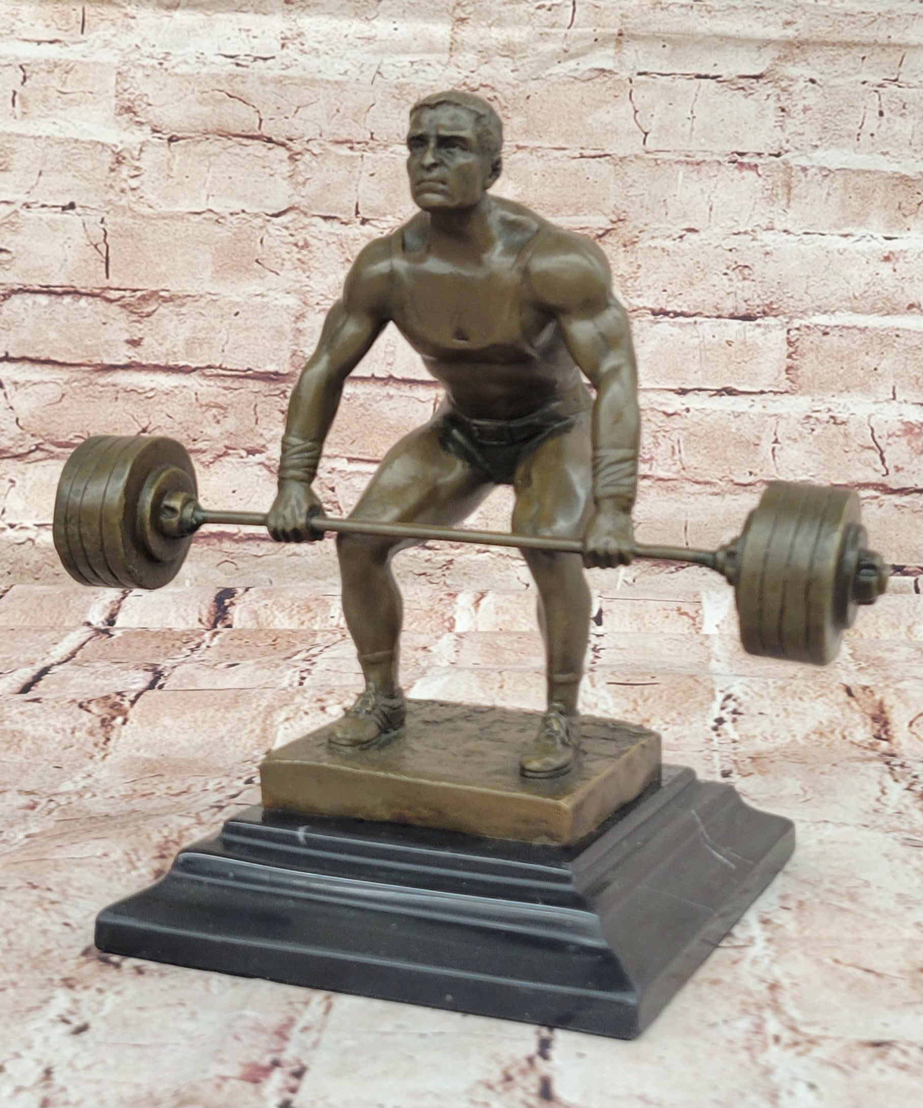 Handcrafted Detailed Weightlifters by French Artisan Jean Patoue Bronze Sculpture