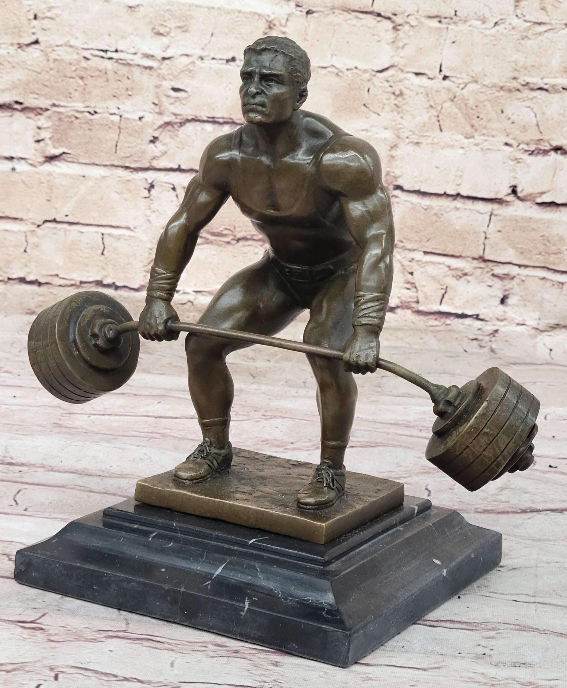 Handcrafted Detailed Weightlifters by French Artisan Jean Patoue Bronze Sculpture