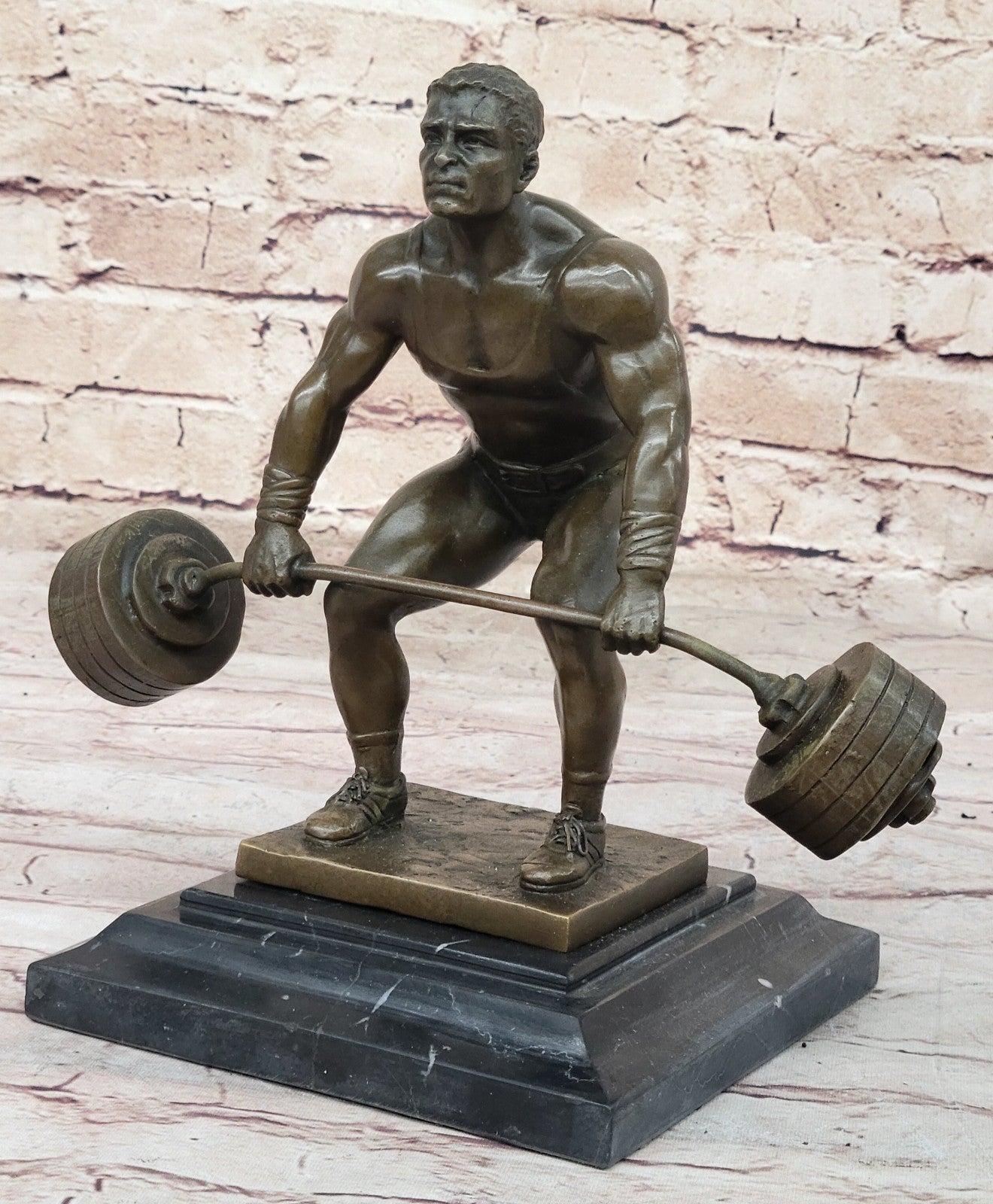 Handcrafted Detailed Weightlifters by French Artisan Jean Patoue Bronze Sculpture