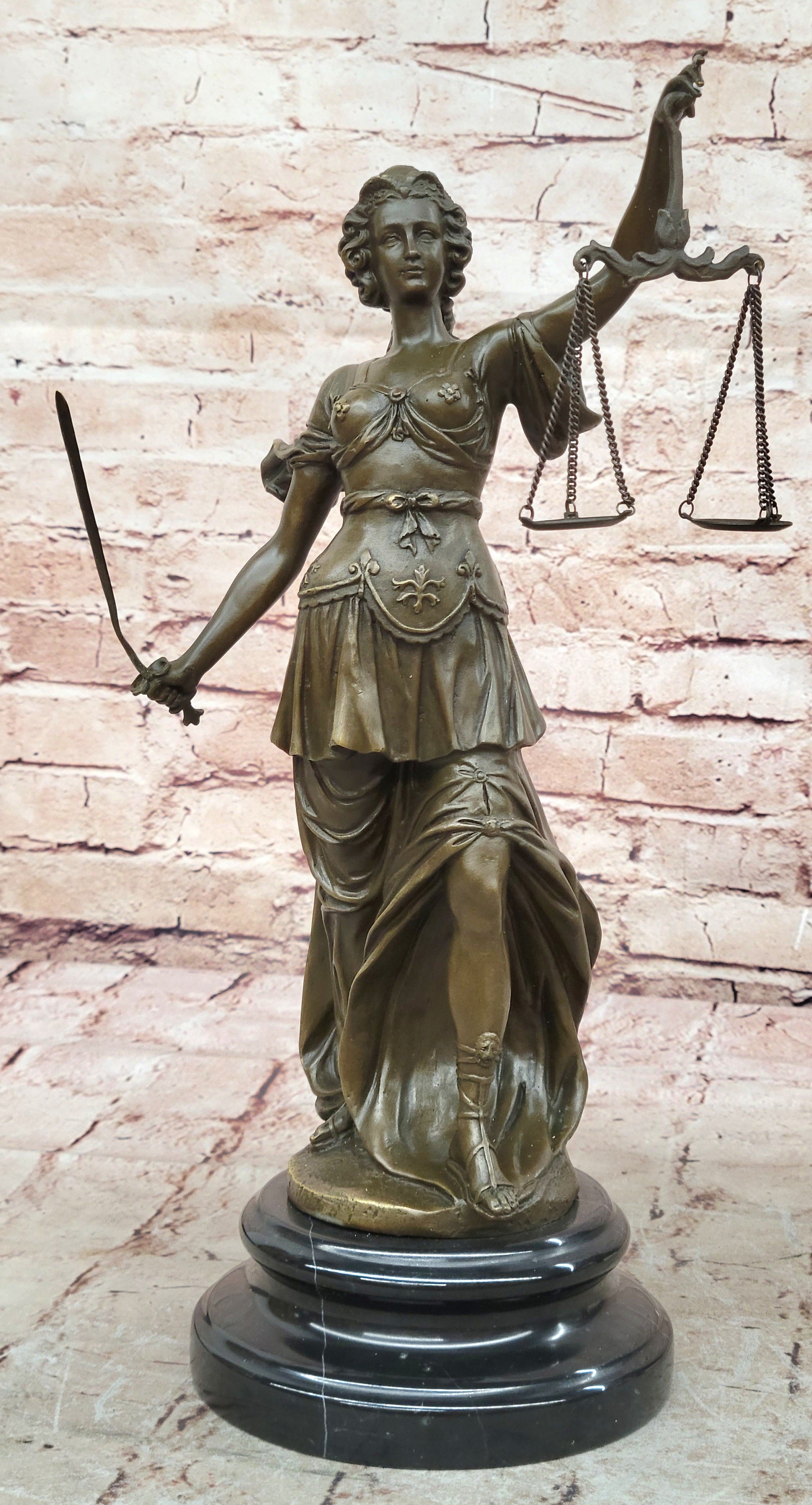 SIGNED A. Mayer BRONZE BLIND JUSTICE Lady Liberty 15" TALL STATUE DECORATIVE ART