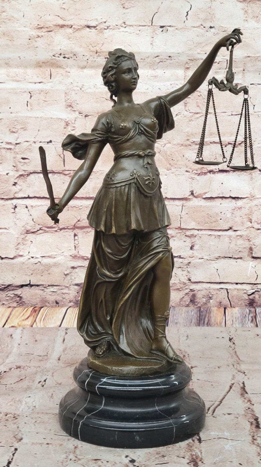 SIGNED A. Mayer BRONZE BLIND JUSTICE Lady Liberty 15" TALL STATUE DECORATIVE ART