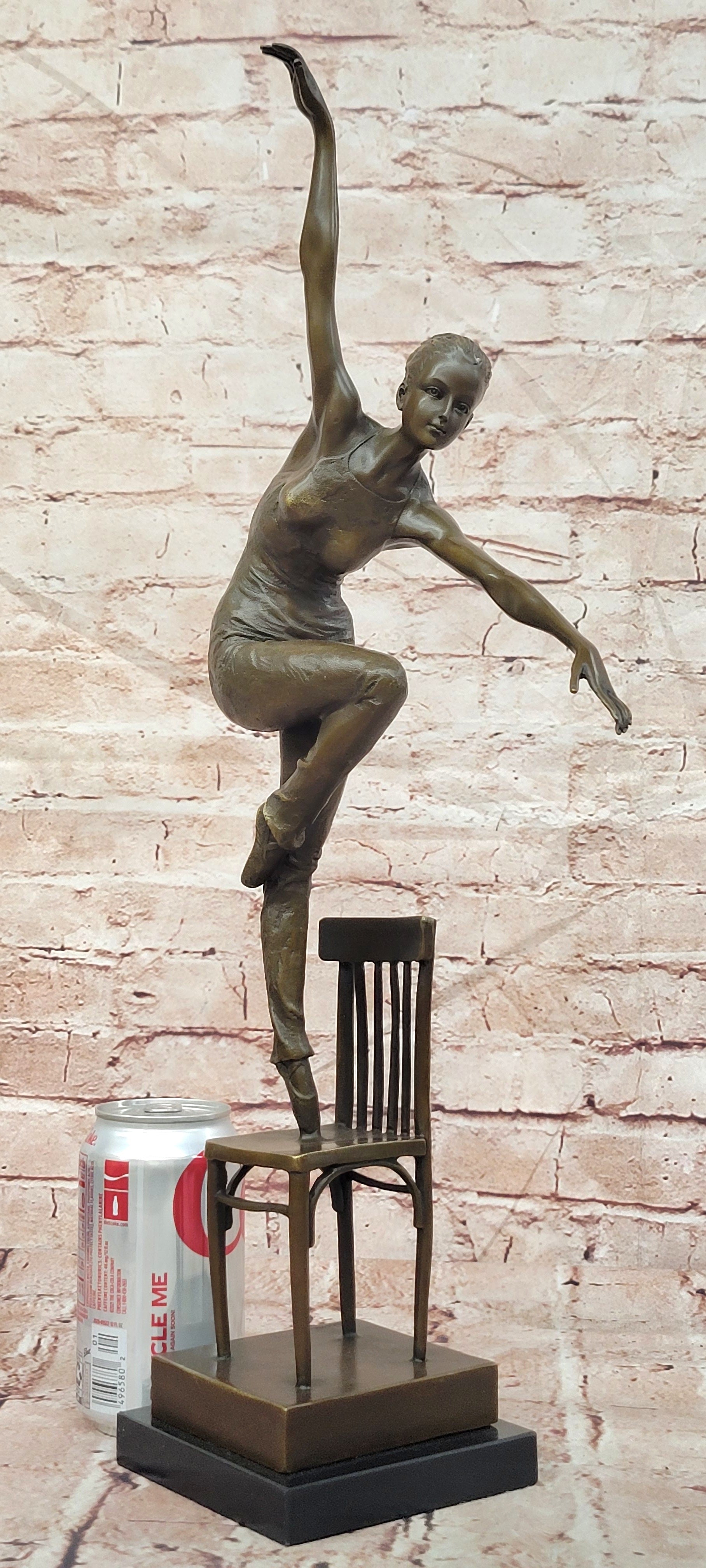 Bronze Female Dancer Statue Chair Pose Signed Patoue Collectible Figurine