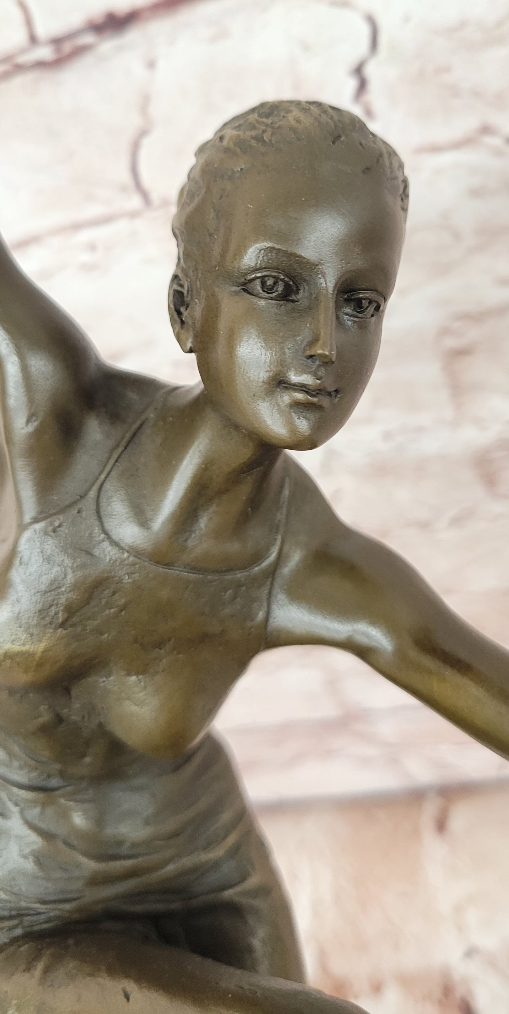 Bronze Female Dancer Statue Chair Pose Signed Patoue Collectible Figurine