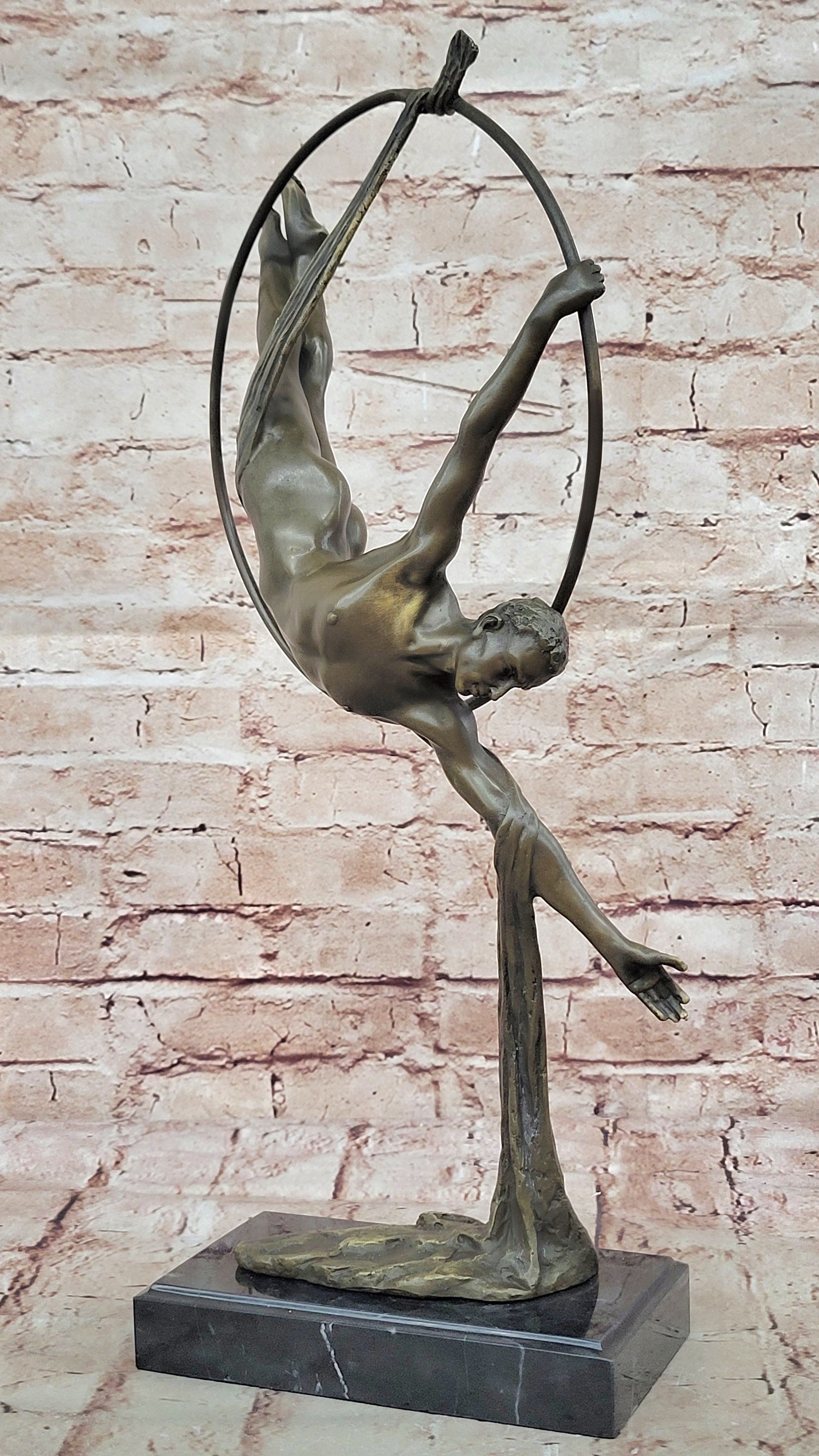 Aerial Acrobat Nude Male Bronze Sculpture – Breathtaking Figurine by Aldo Vitaleh on Sale