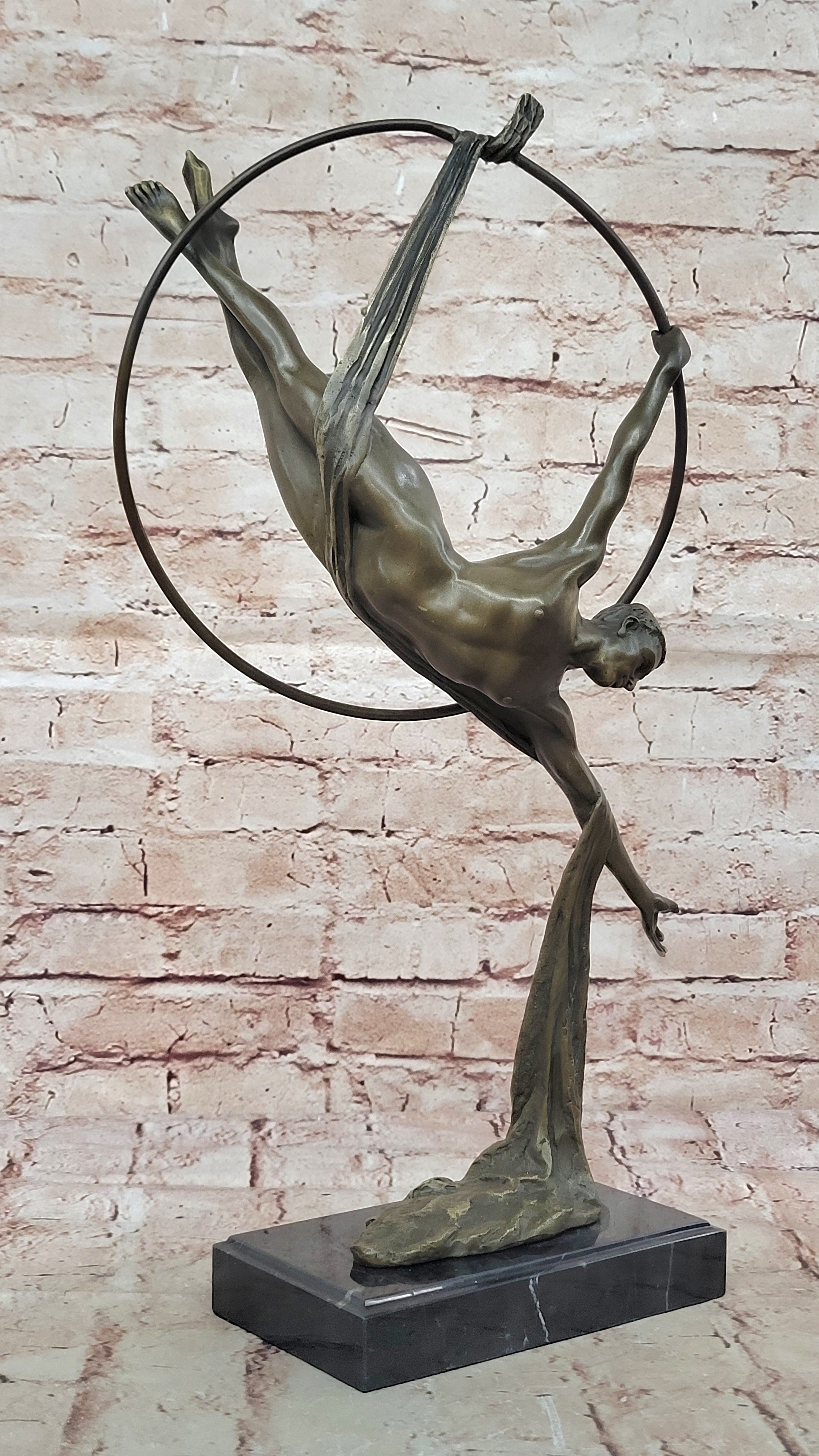 Aerial Acrobat Nude Male Bronze Sculpture – Breathtaking Figurine by Aldo Vitaleh on Sale