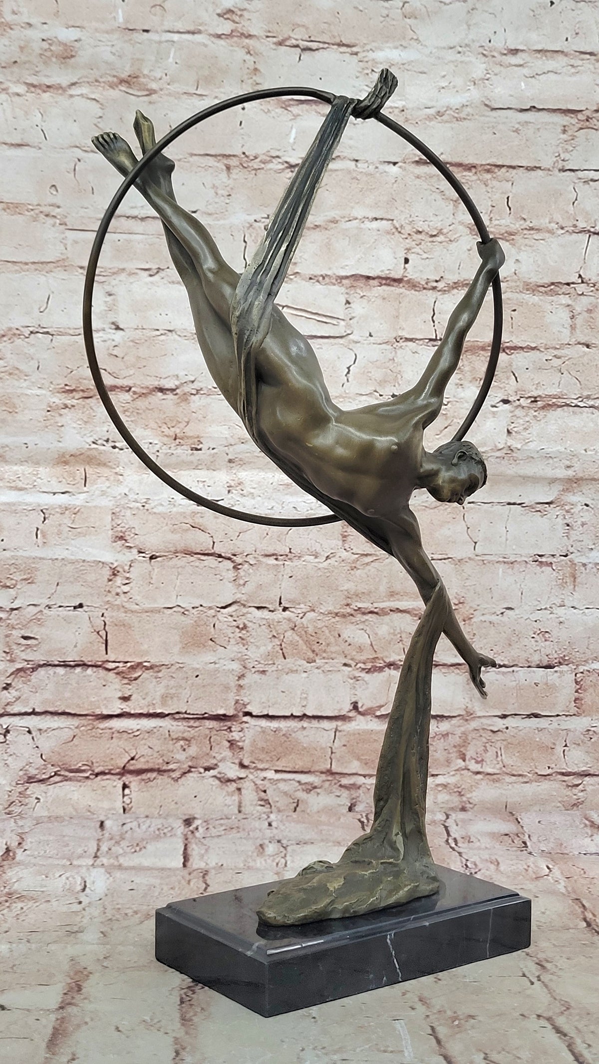 Aerial Acrobat Breathtaking Bronze Sculpture Nude Male Figurine Figure
