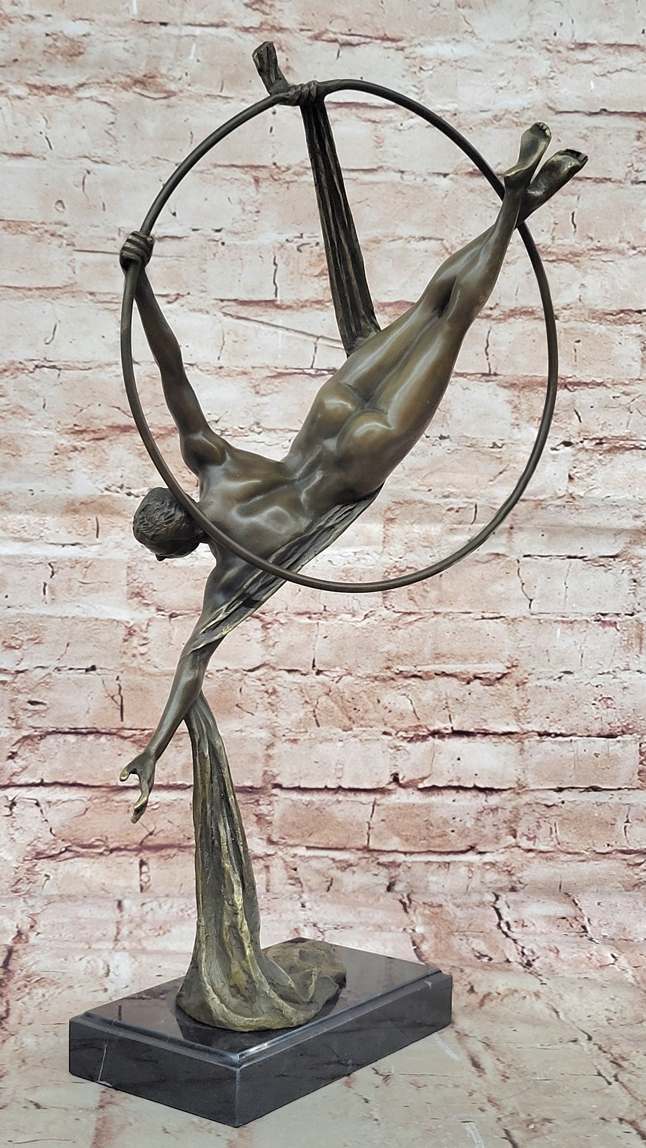 Aerial Acrobat Nude Male Bronze Sculpture – Breathtaking Figurine by Aldo Vitaleh on Sale
