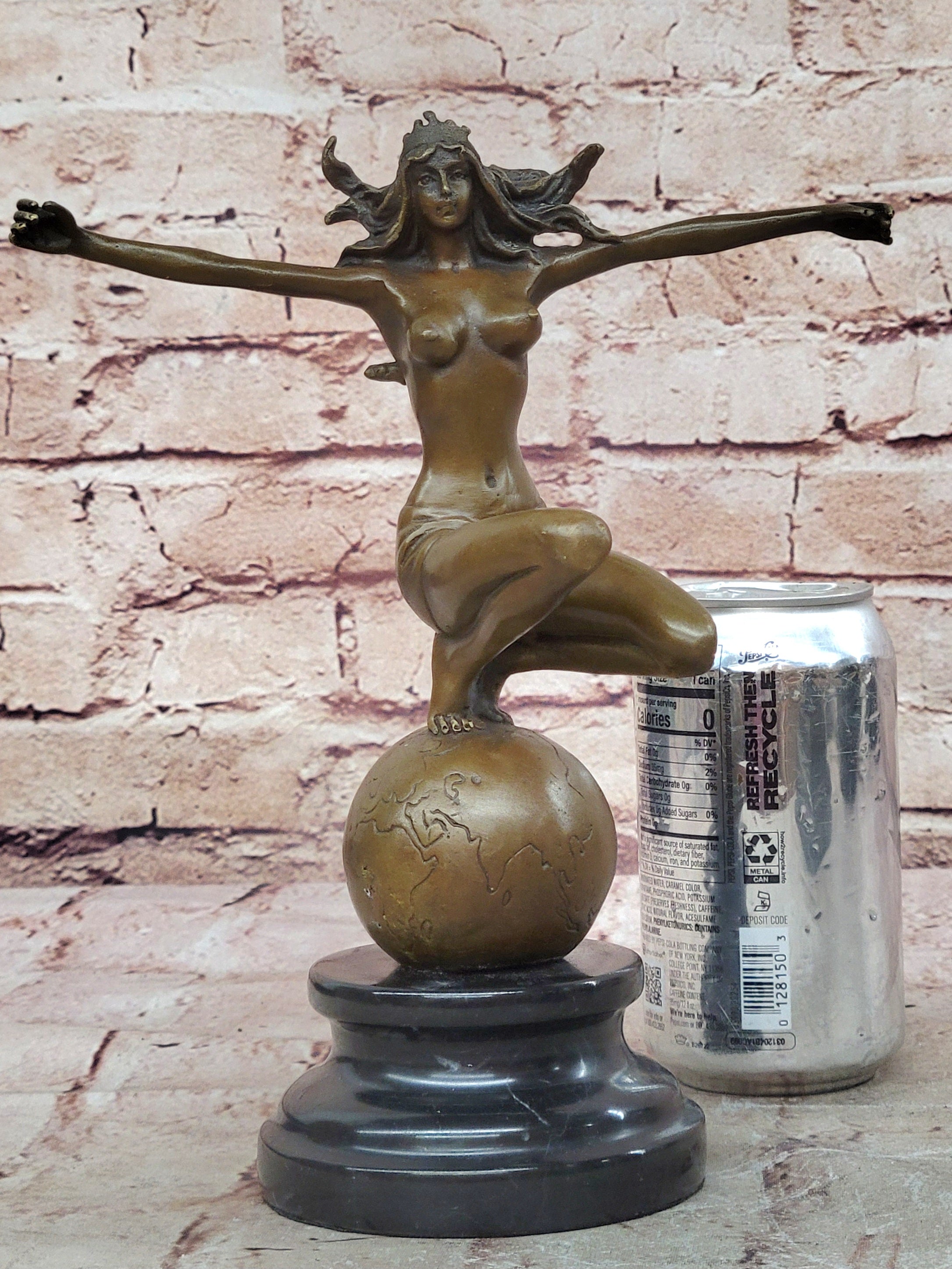 Art Deco Hot Cast Atlas Lady Woman Female Warrior by Mario Nick Nude Bronze