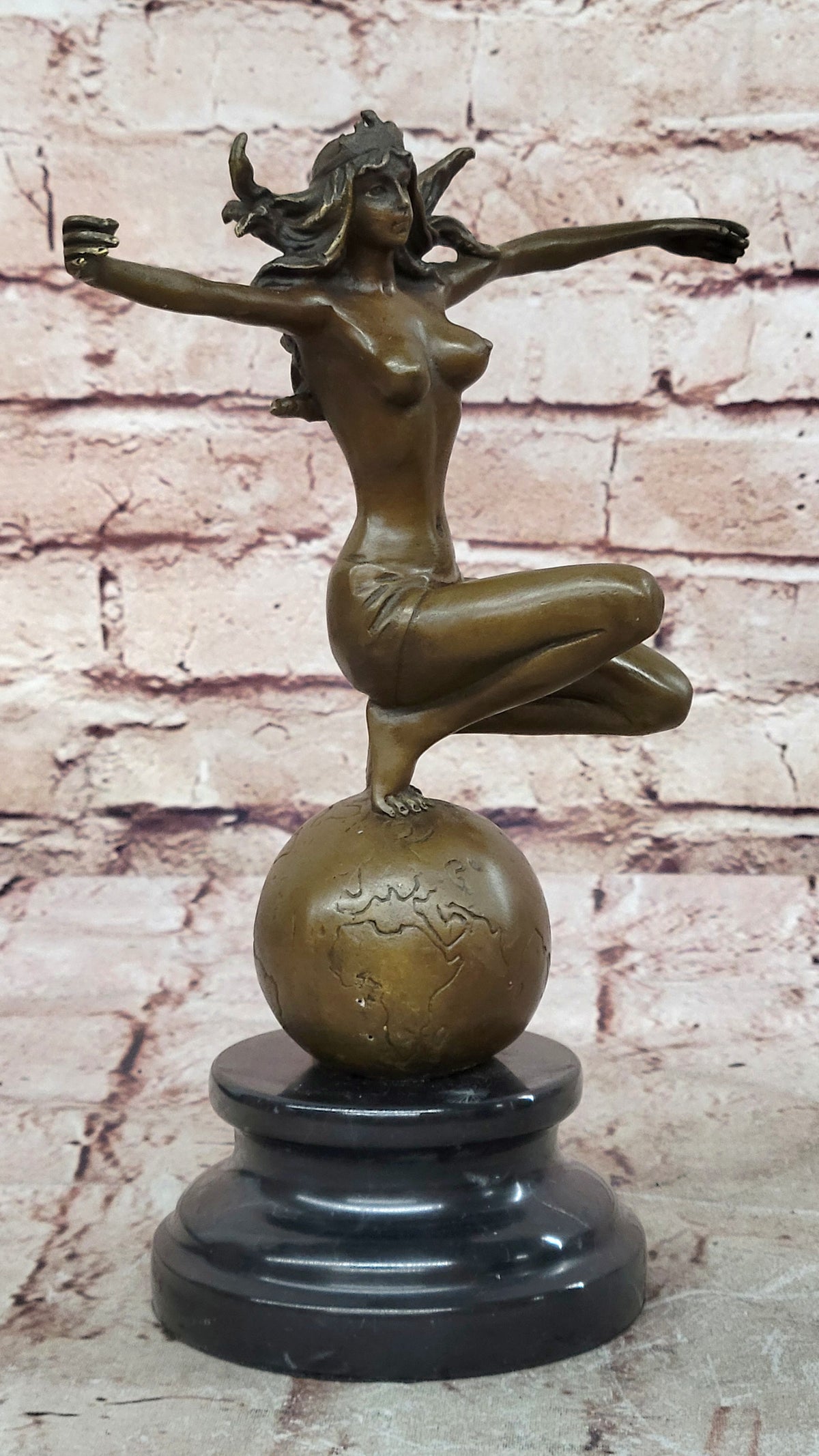 Art Deco Hot Cast Atlas Lady Woman Female Warrior by Mario Nick Nude Bronze