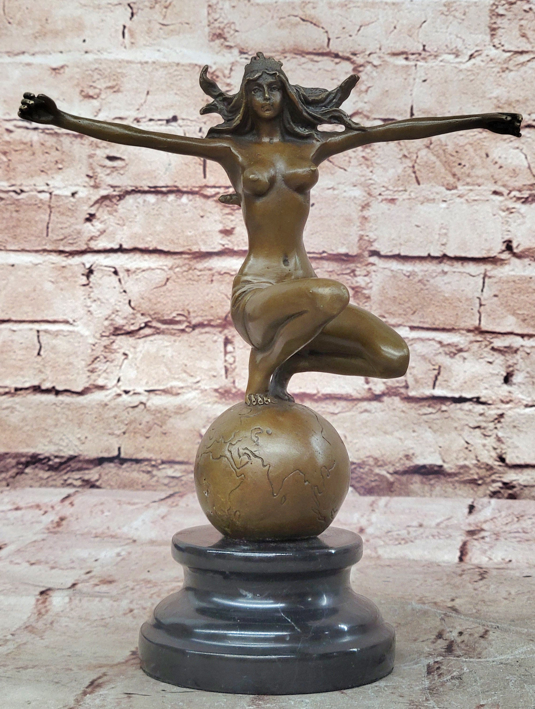 Art Deco Hot Cast Atlas Lady Woman Female Warrior by Mario Nick Nude Bronze