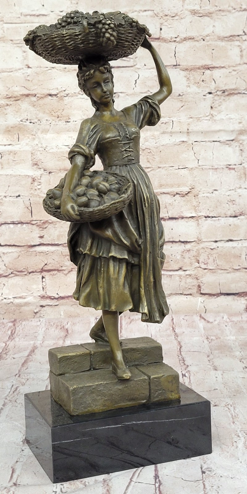 Collectible Art Nouveau Sculpture: Maiden With Fruit Basket by Cesaro Sale