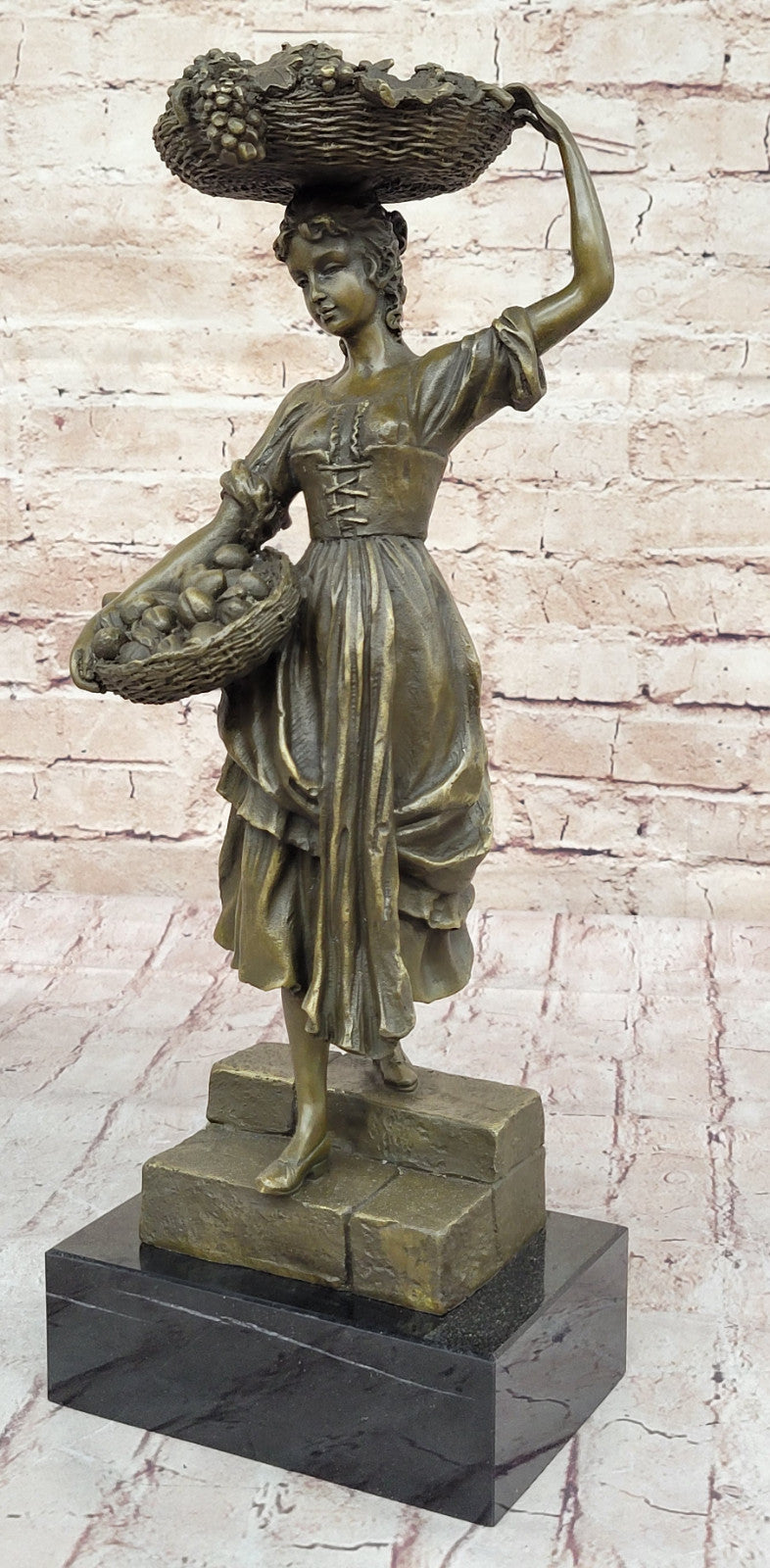 Collectible Art Nouveau Sculpture: Maiden With Fruit Basket by Cesaro Sale