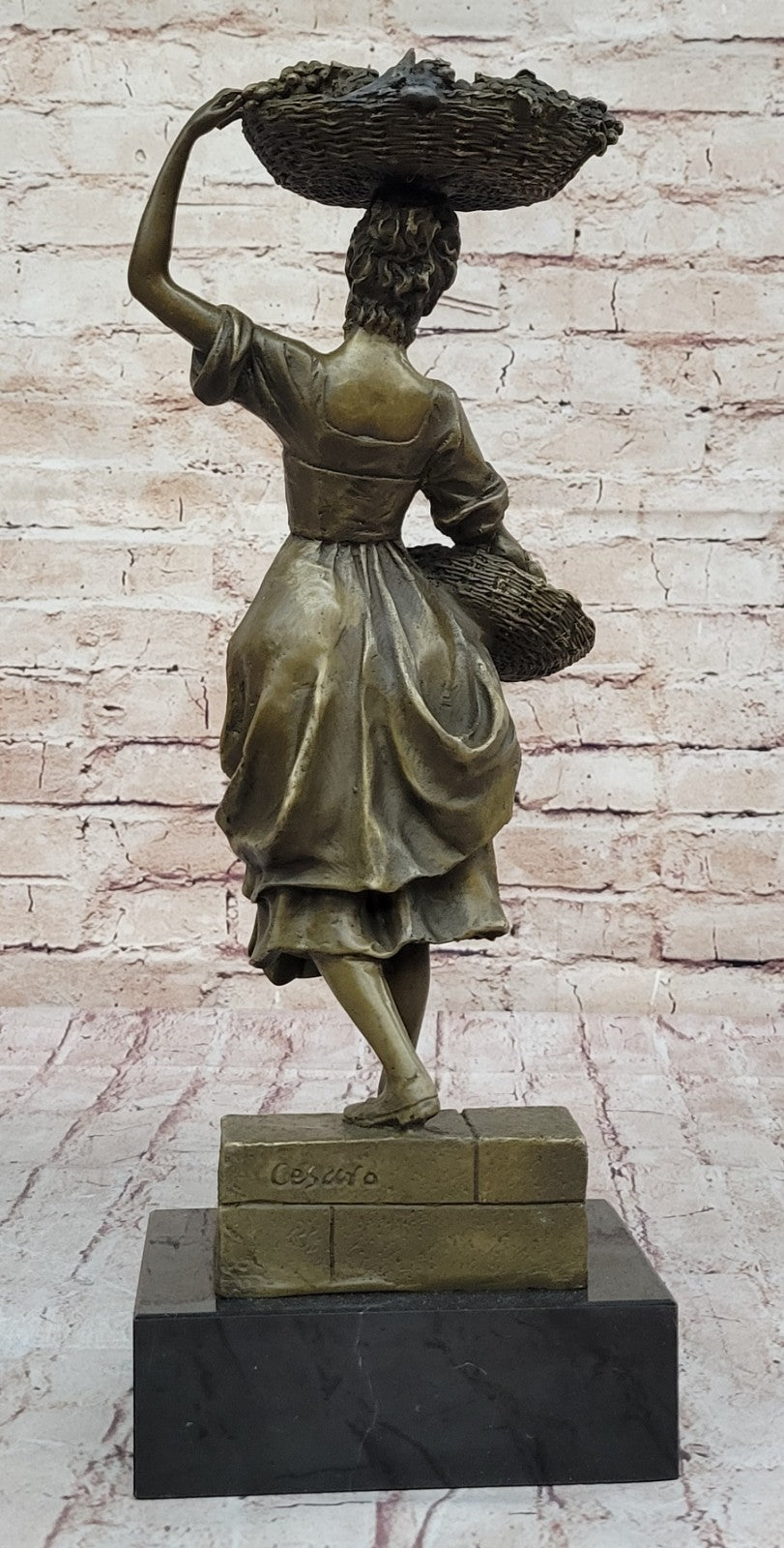 Collectible Art Nouveau Sculpture: Maiden With Fruit Basket by Cesaro Sale