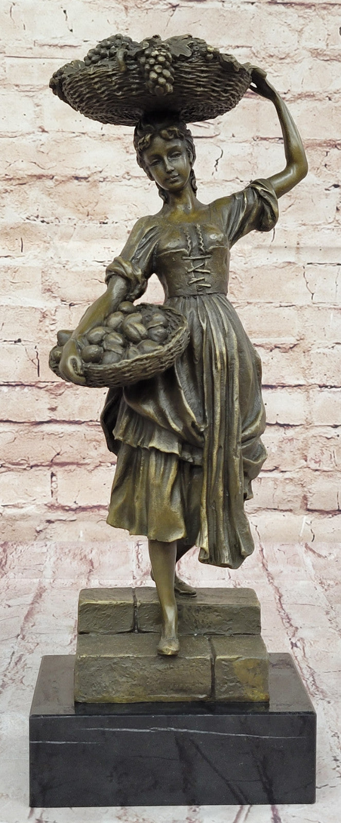 Collectible Art Nouveau Sculpture: Maiden With Fruit Basket by Cesaro Sale