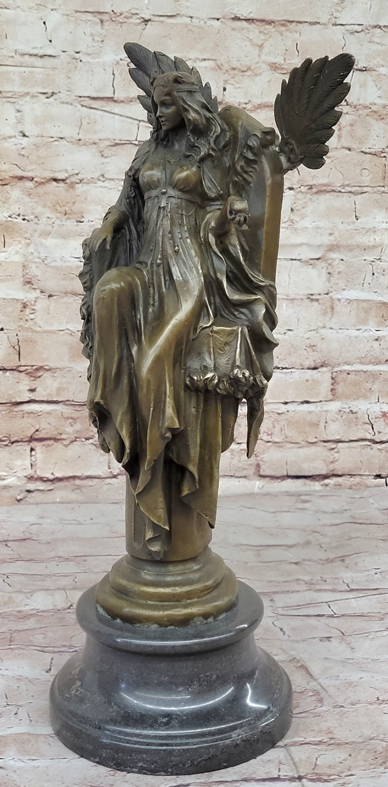 Large Cleopatra on Throne Bronze Statue: Handcrafted Figurine for Home Office Decor