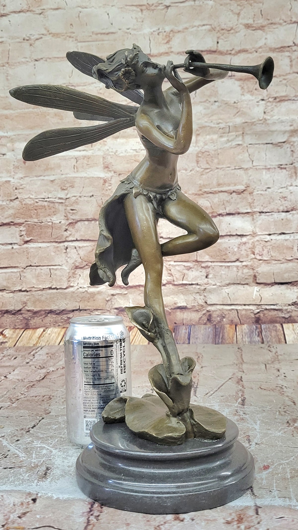 Butterfly Angel Nymph Fairy Fantasy Art 19" Elegant Bronze Marble Statue Gift NR