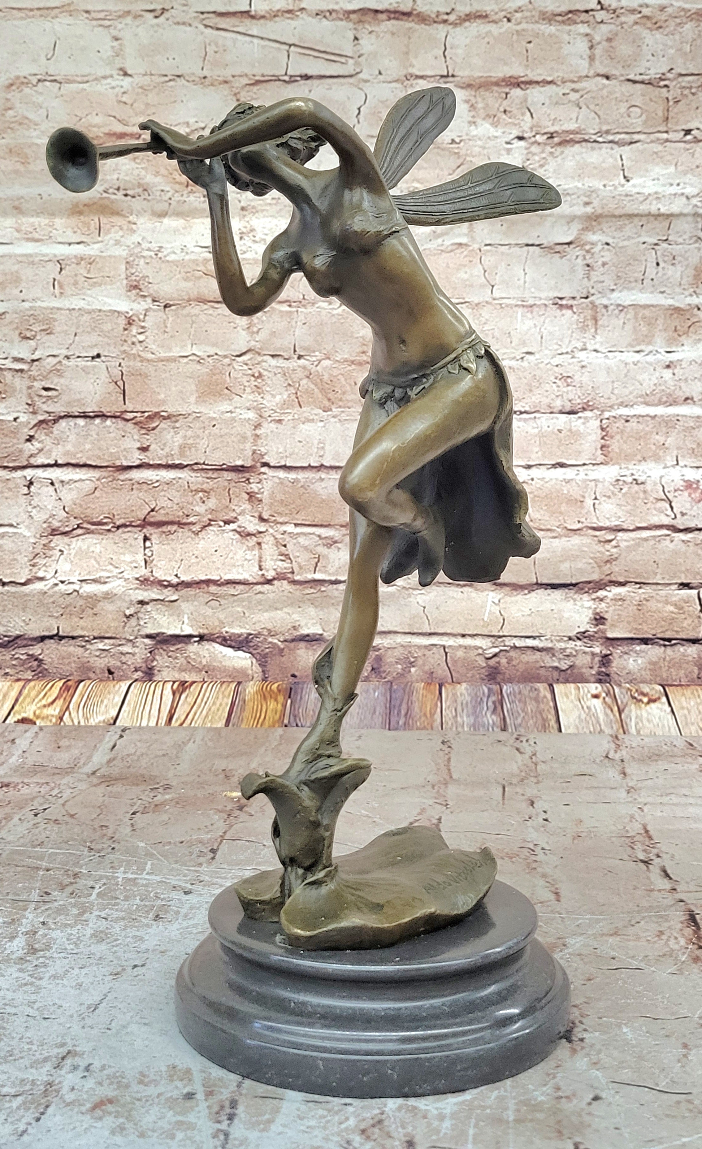 Butterfly Angel Nymph Fairy Fantasy Art 19" Elegant Bronze Marble Statue Gift NR