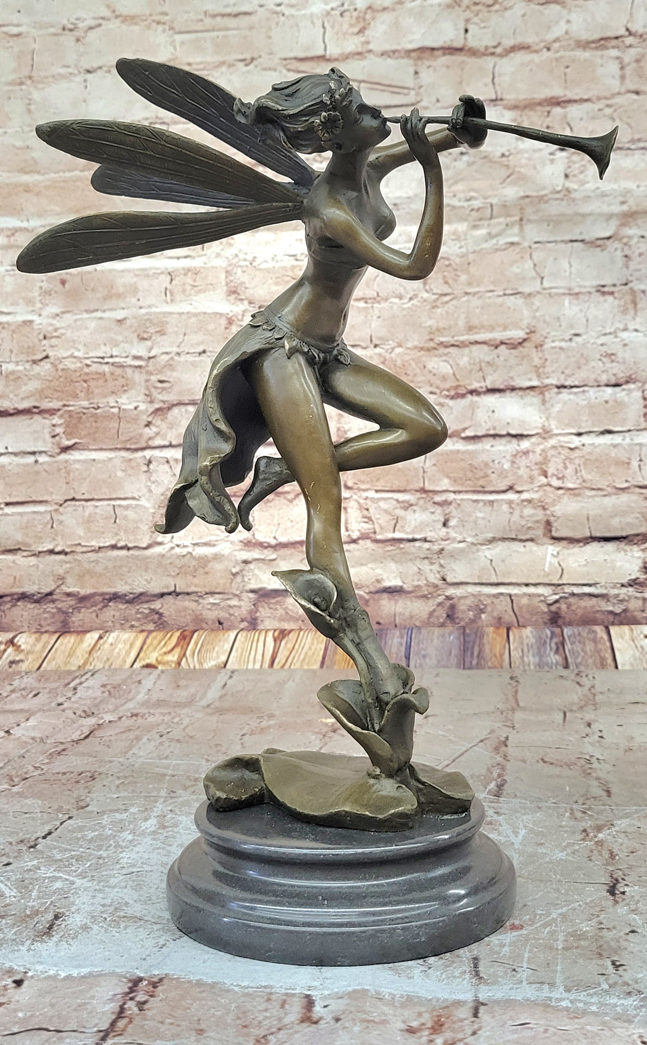 Butterfly Angel Nymph Fairy Fantasy Art 19" Elegant Bronze Marble Statue Gift NR