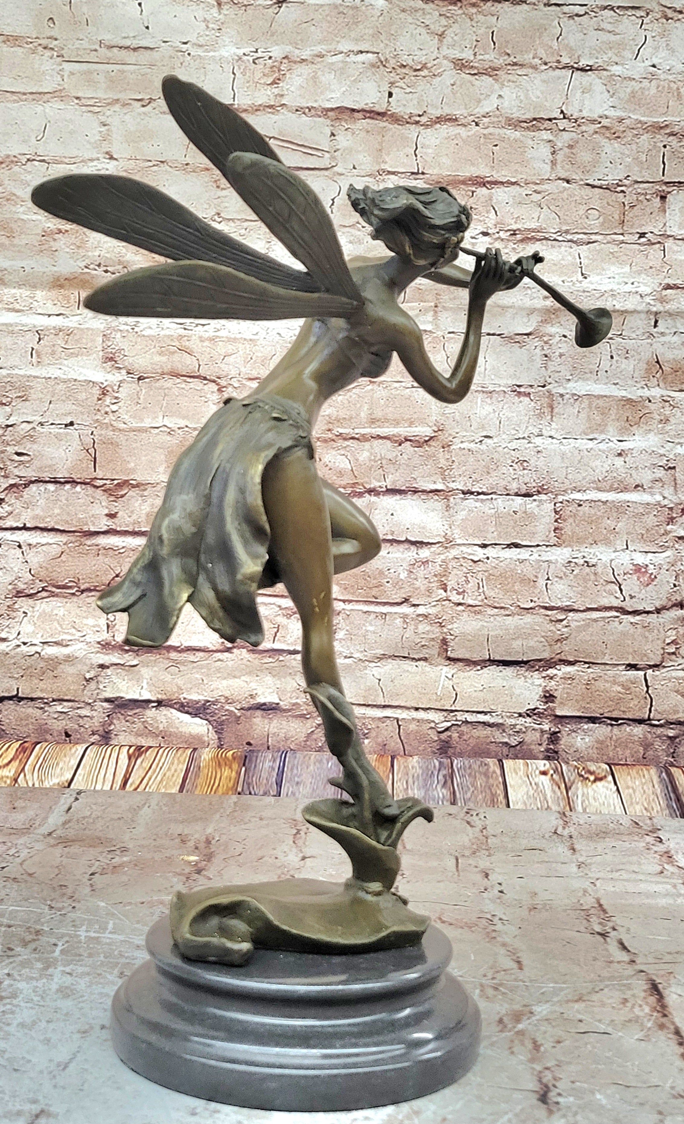 Butterfly Angel Nymph Fairy Fantasy Art 19" Elegant Bronze Marble Statue Gift NR
