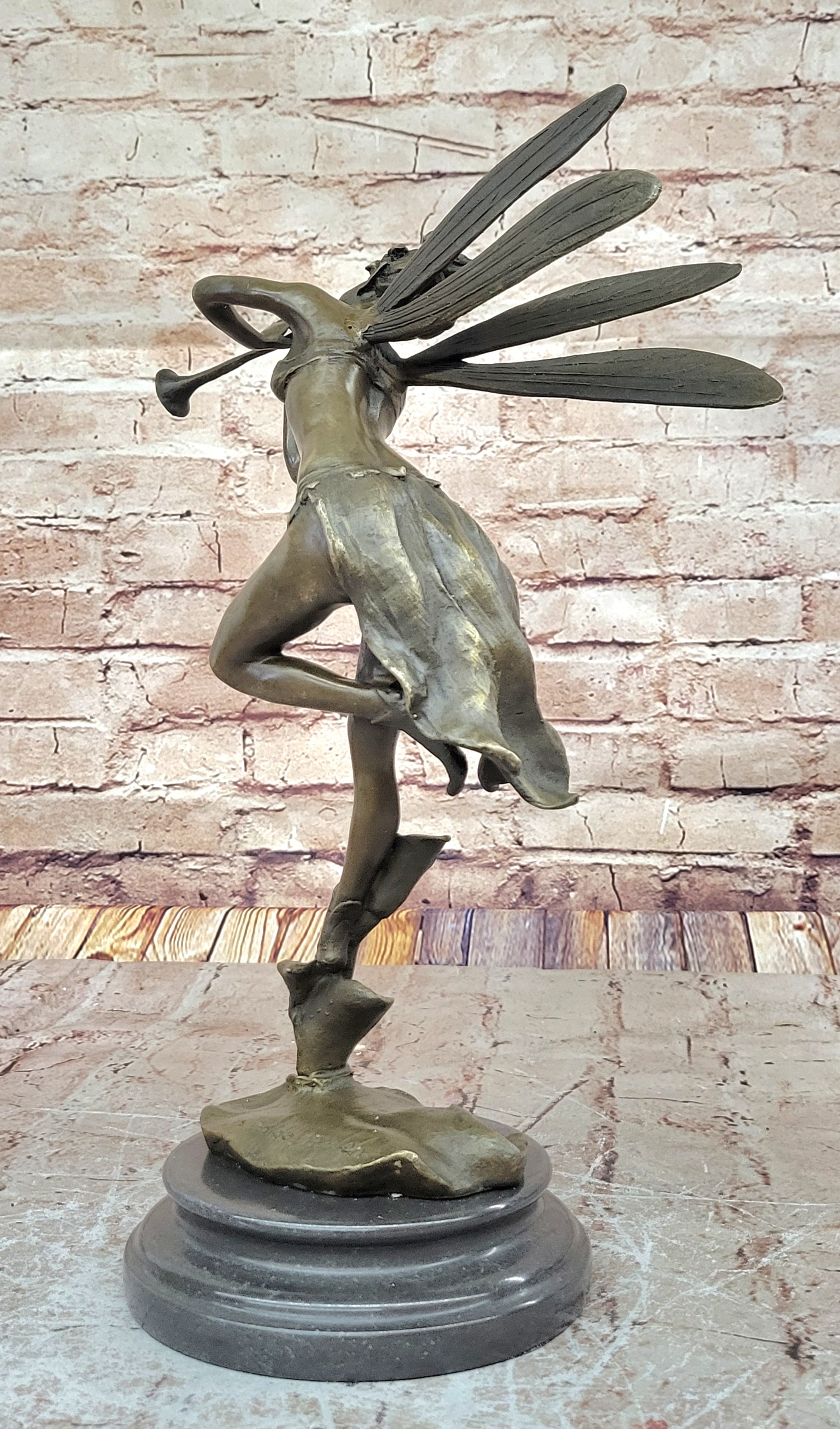 Butterfly Angel Nymph Fairy Fantasy Art 19" Elegant Bronze Marble Statue Gift NR