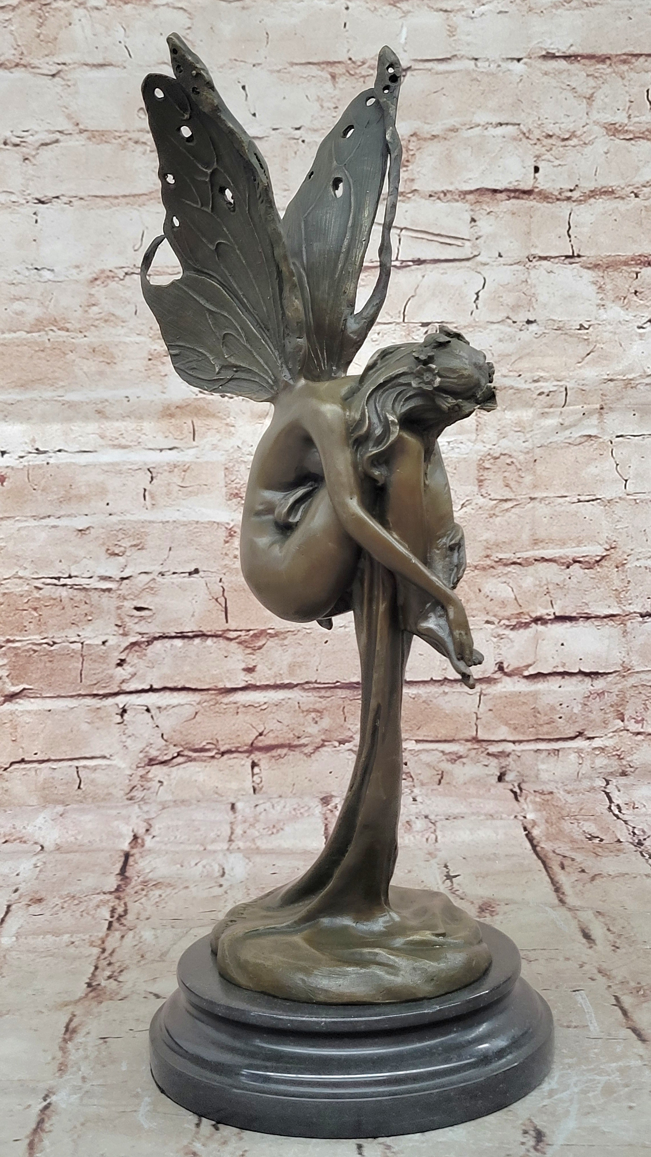 Signed Large Forest Fairy Vitaleh Bronze Deco Statue Sculpture Figurine Art 16" tall