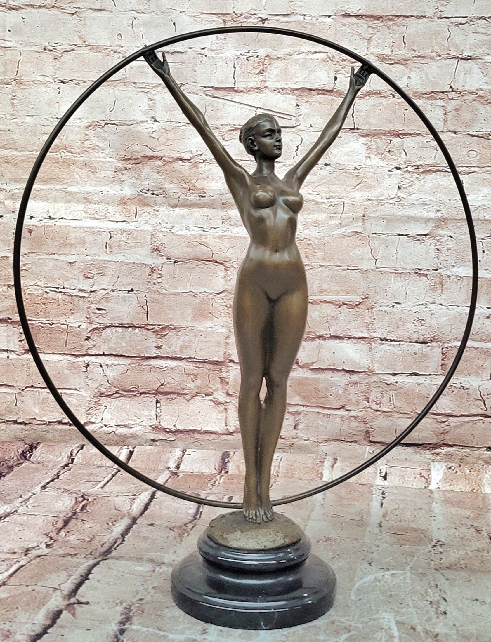 Art Nouveau Bronze Lady with Hoop Statue Hot Cast Collector Decor
