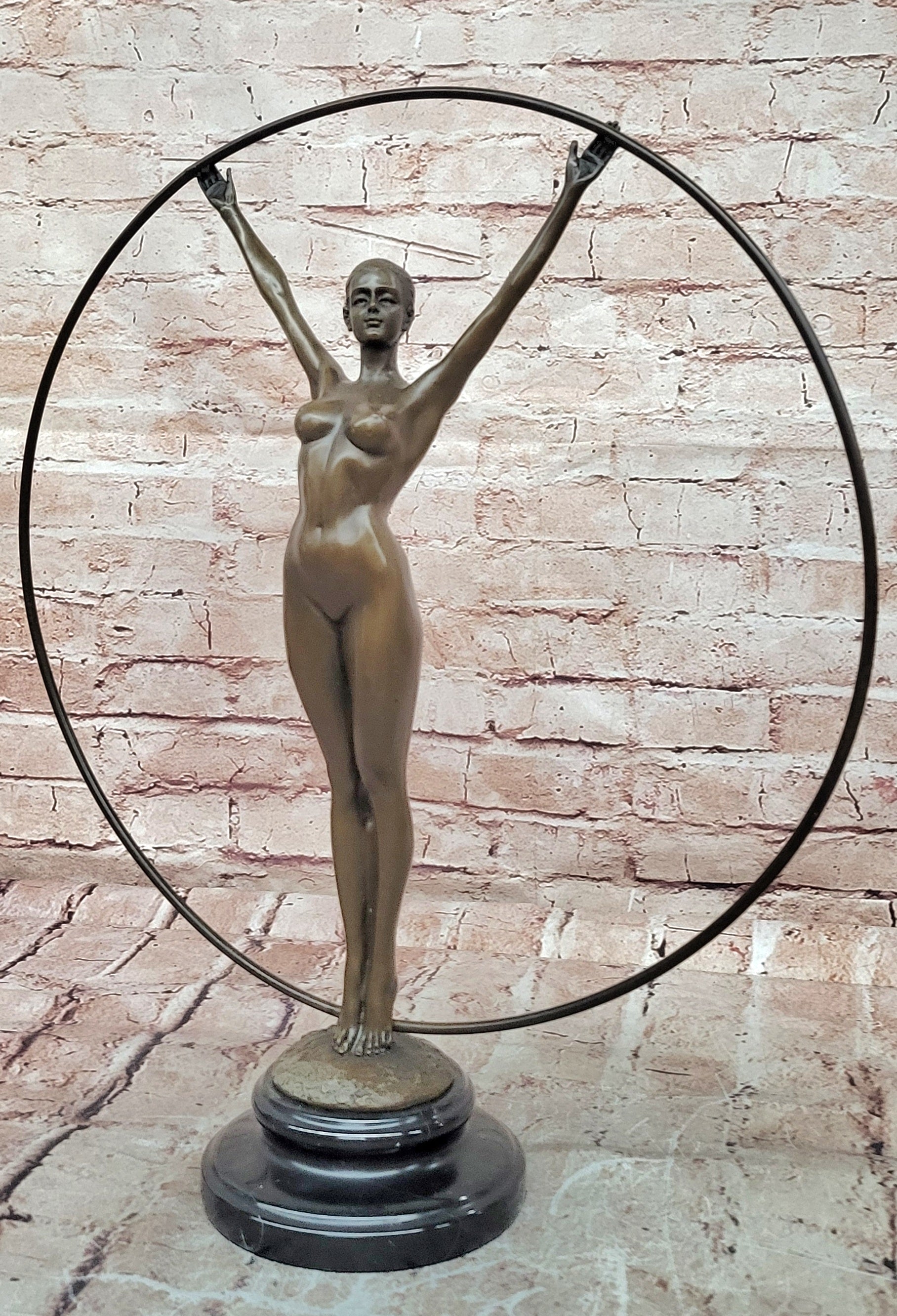 Art Nouveau Bronze Lady with Hoop Statue Hot Cast Collector Decor