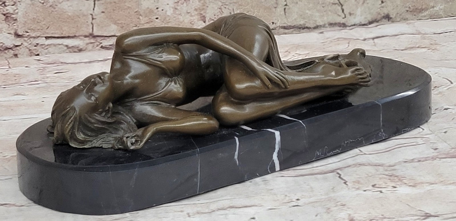 Naked Female Sun Bathing Bronze Sculpture Marble Nude Figurine Figure Home Gift